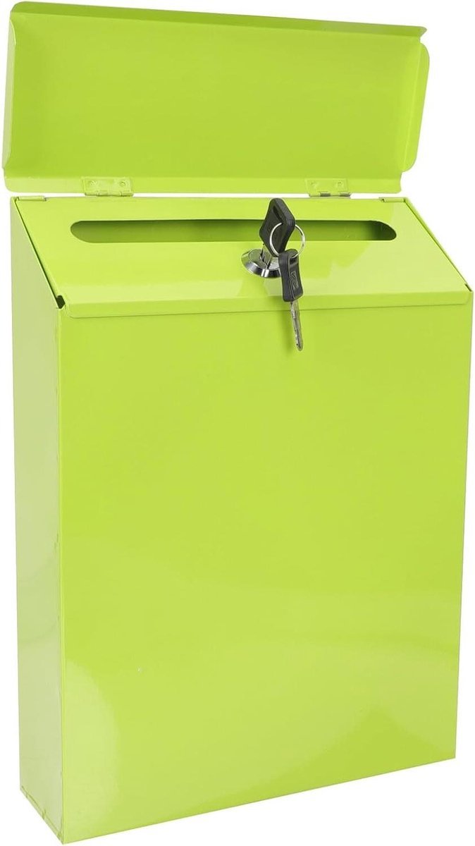Brievenbus Met Slot - Wensbrievenbus Gastenboek - Post Ontvangen - Afsluitbare Inworp - 30x22x6 cm - Groen