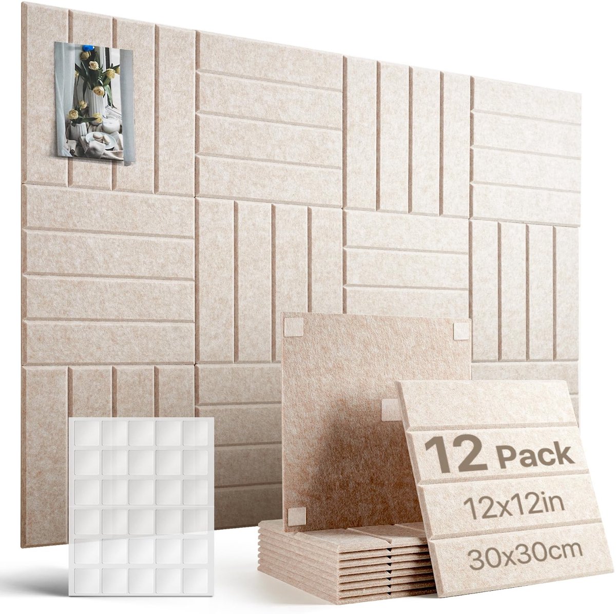 Omgoods- Prikbord Groot - Vilt - 120 x 90 cm - Set van 12 - Zelfklevend - 60 Dubbelzijdige Kleefpads - 100% Recyclebaar Polyester - Memobord