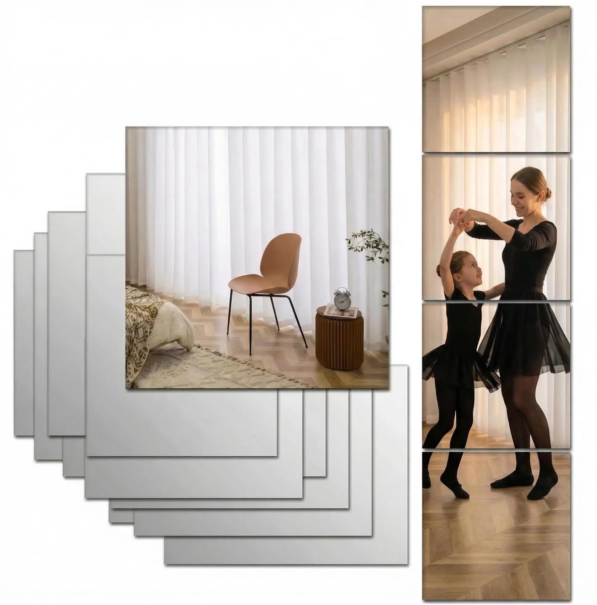 Omgoods - Shatterproof Wandspiegel Tegels 30x40cm Set van 8