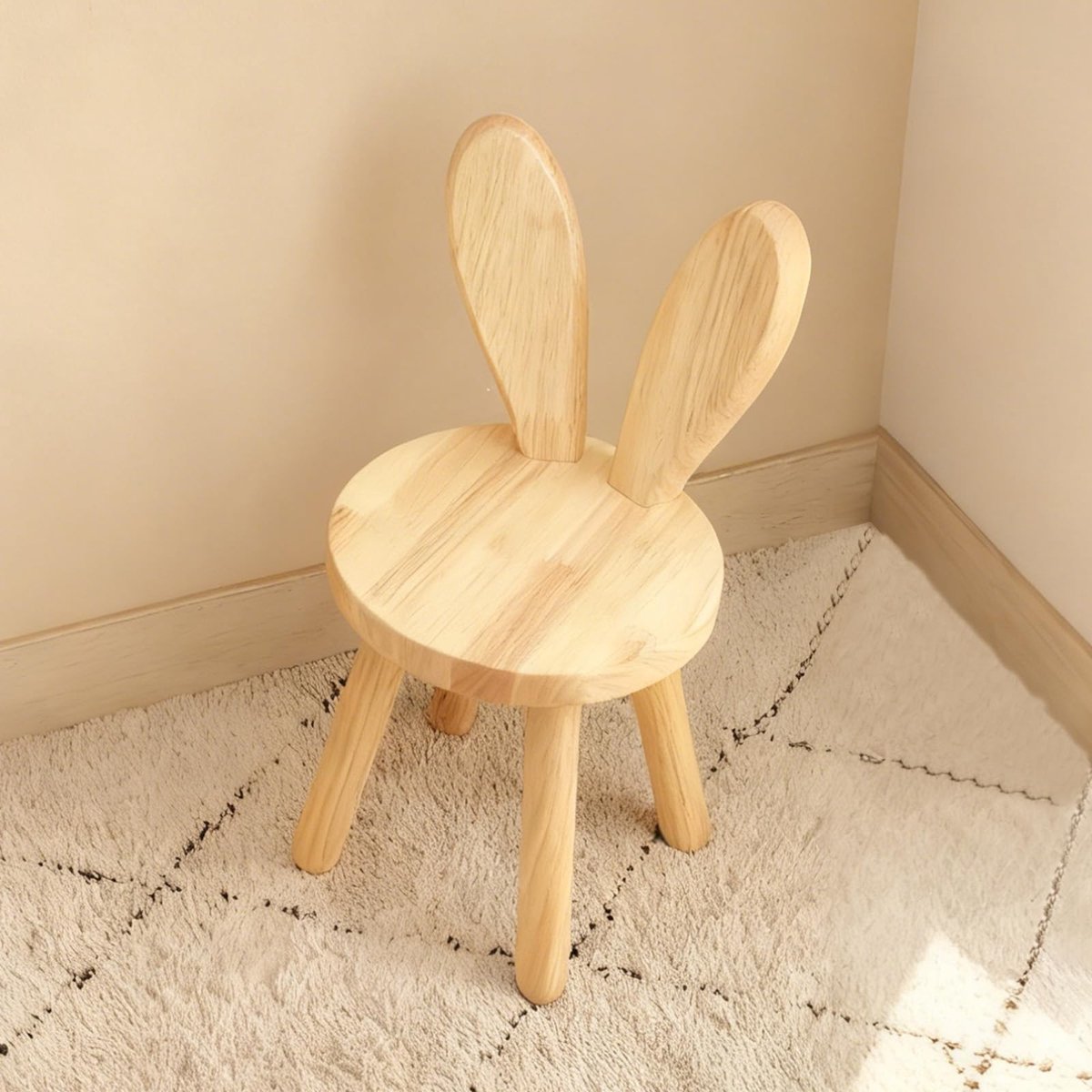 Omgoods- Kinderstoel Massief Hout - Konijnenoren Rugleuning - 45 x 26 cm - Voor Eten/Lezen/Spelen - Geschikt Vanaf 3 Jaar - Duurzaam Ontwerp - Kindertafel