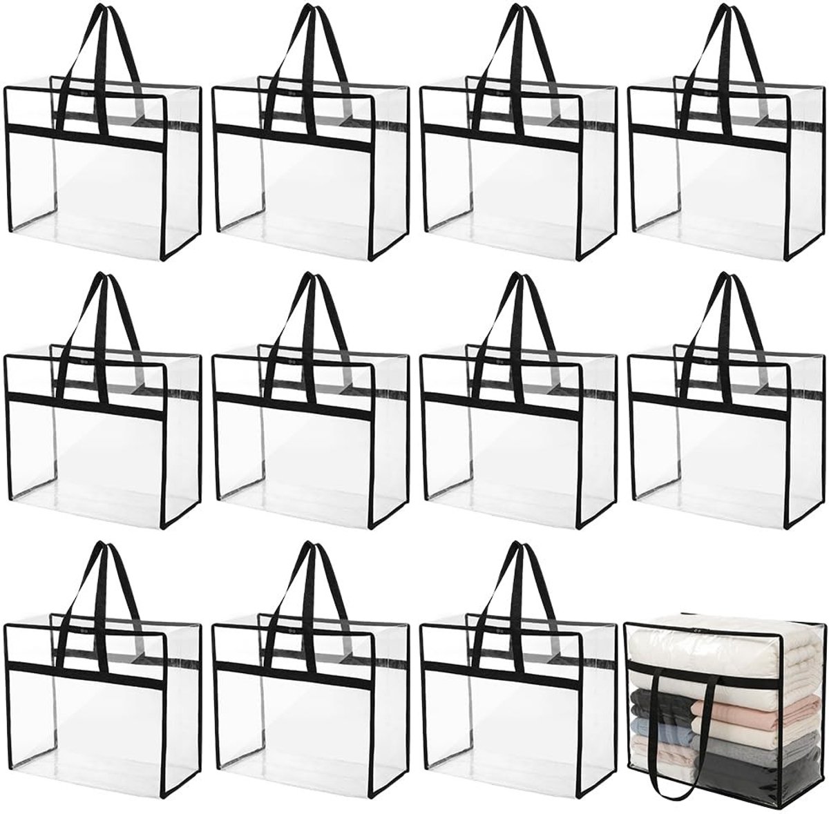 Omgoods - 12 Stuks Transparante Opbergzakken - 40 Liter voor Dekens en Kleding