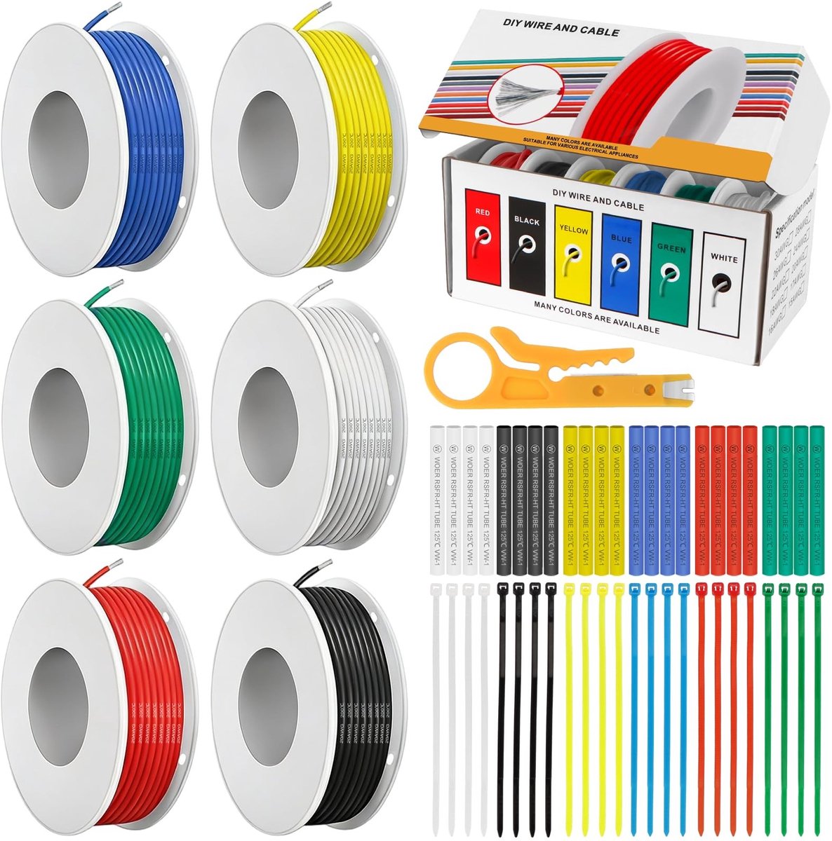 Omgoods - 20AWG 0.5mm² Elektriciteitskabel Kit met 6 Kleuren 10 Meter