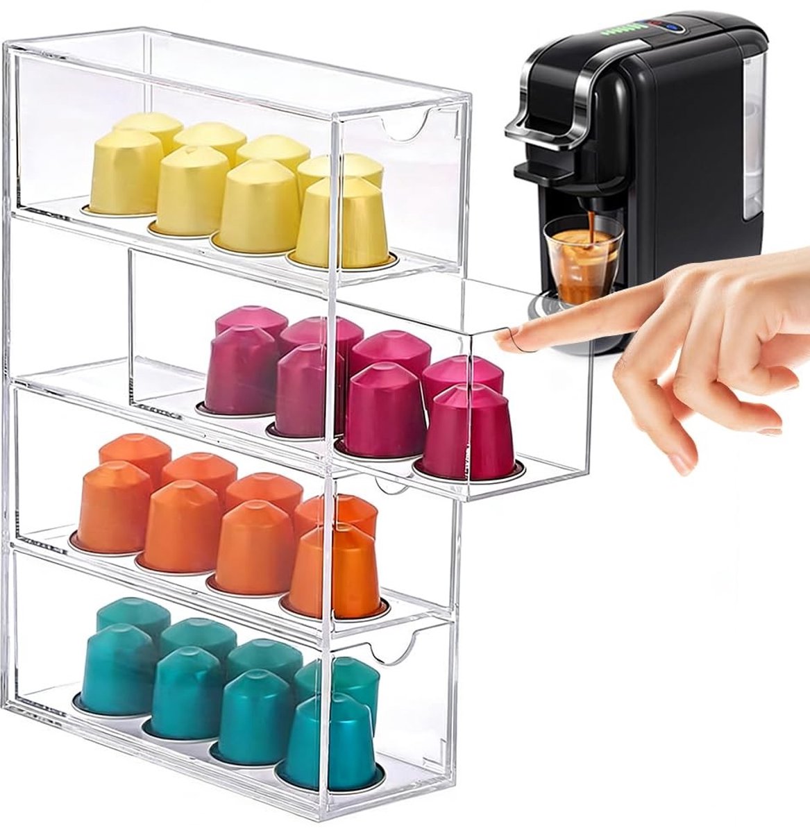 Omgoods - Transparante Opslagtray voor Koffiecapsules met Laden