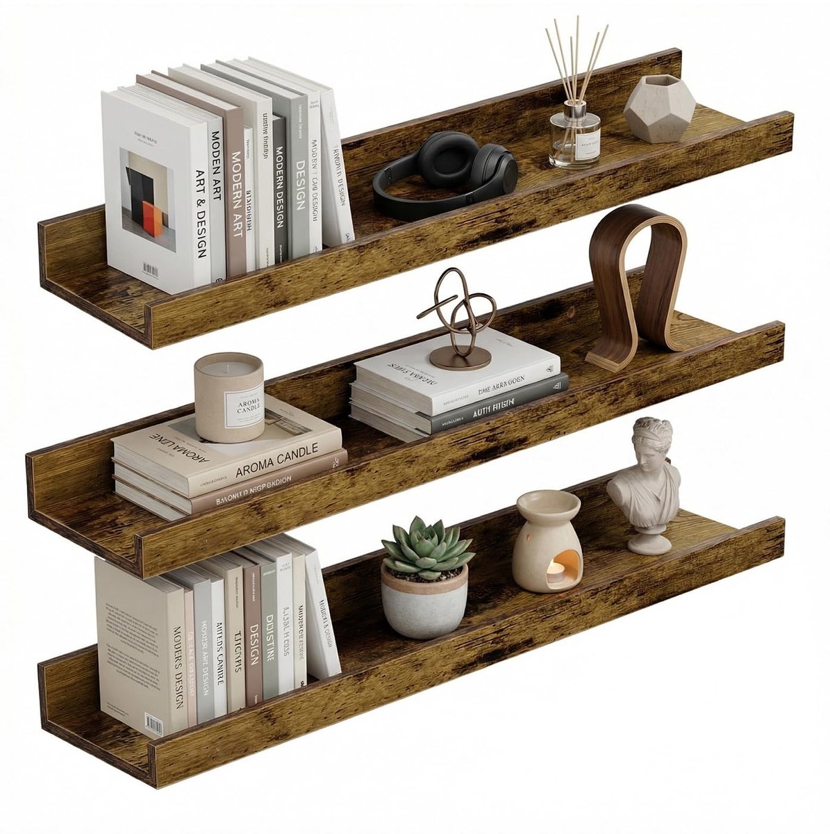 Omgoods - Set van 3 Vintage Houten Plankjes voor Wanddecoratie en Opbergruimte