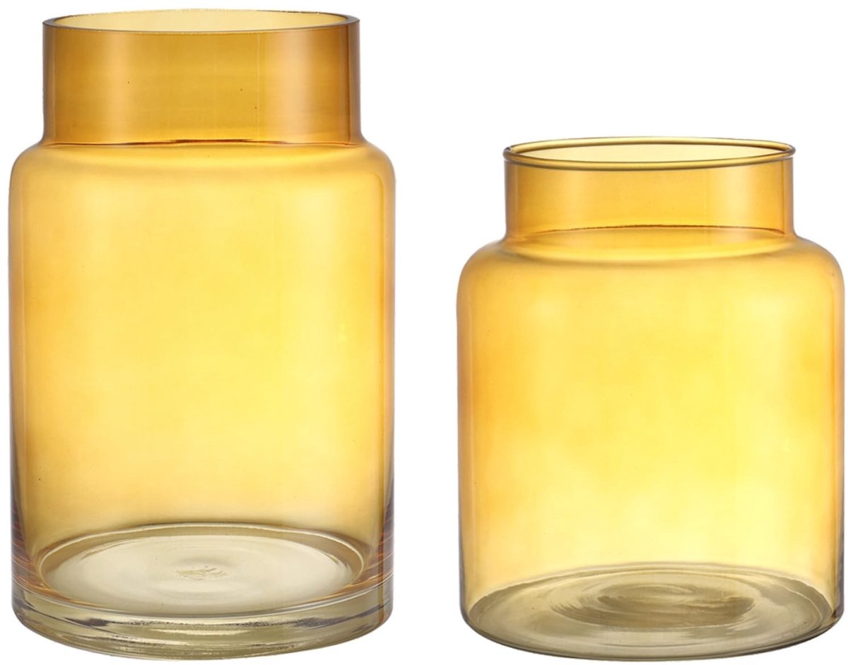 Omgoods - Set van 2 Amber Glas Vazen voor Vintage Decoratie