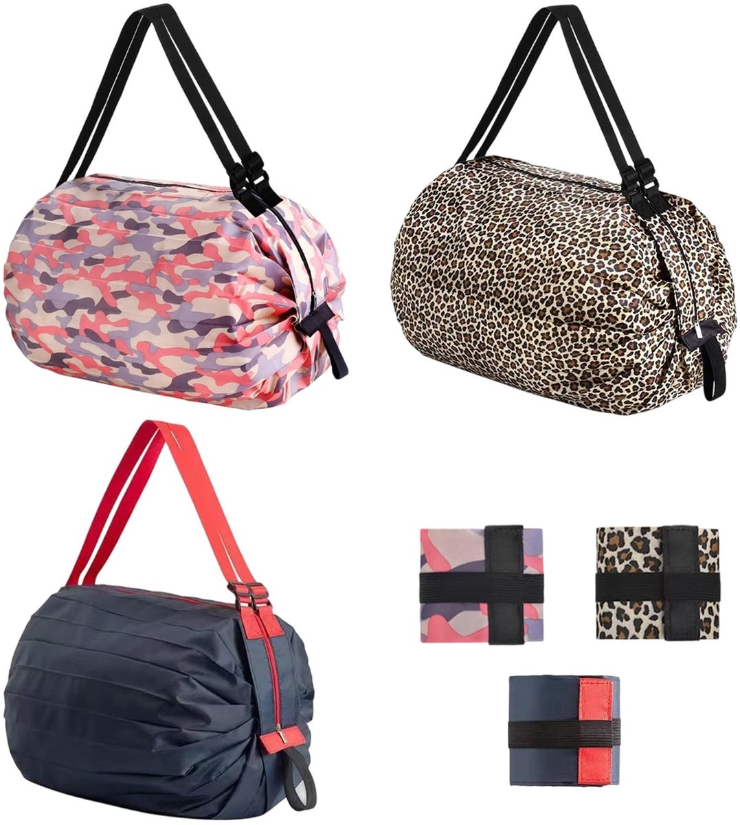 Omgoods - Set van 3 Opvouwbare Boodschappentassen