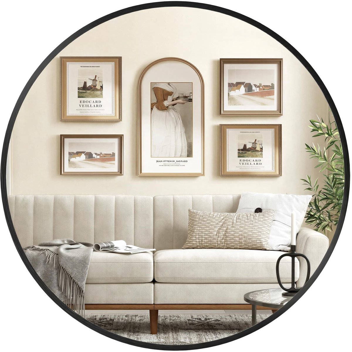 Omgoods - Ronde Wandspiegel met Metaalframe, 105 cm, Modern Design