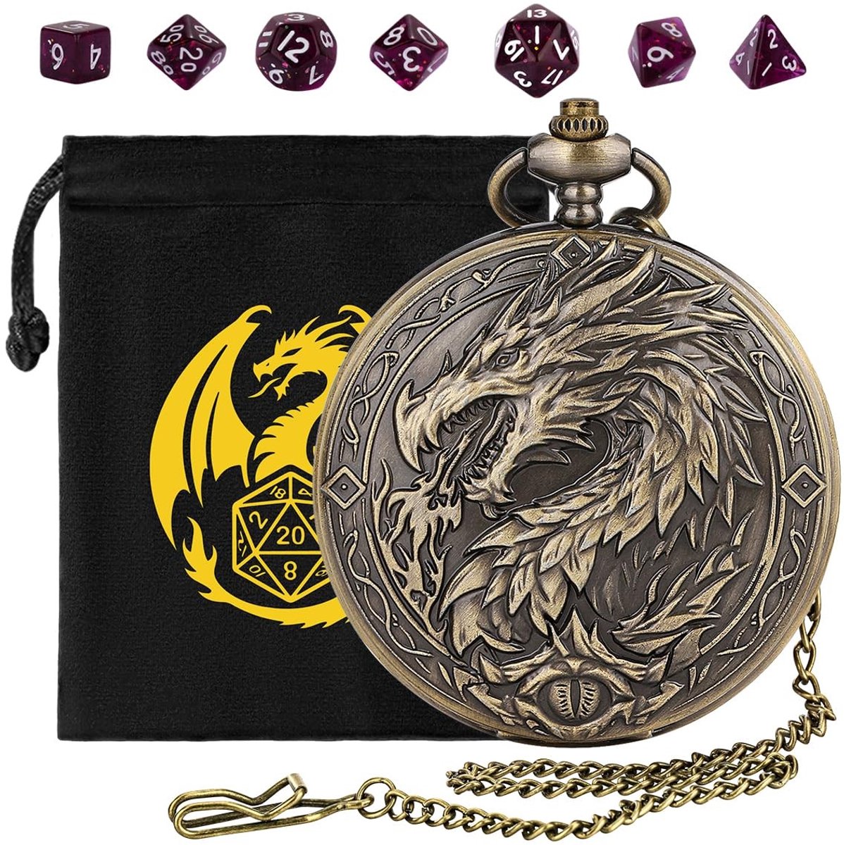 Omgoods - DND Dobbelstenen Set met Steampunk Draken in Luxe Hoes