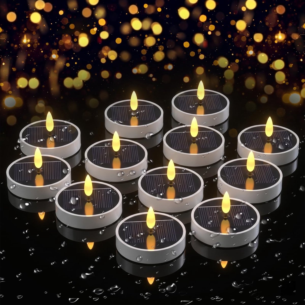 Omgoods - 12 Stuks LED Theelichtjes op Zonne-energie voor Buiten