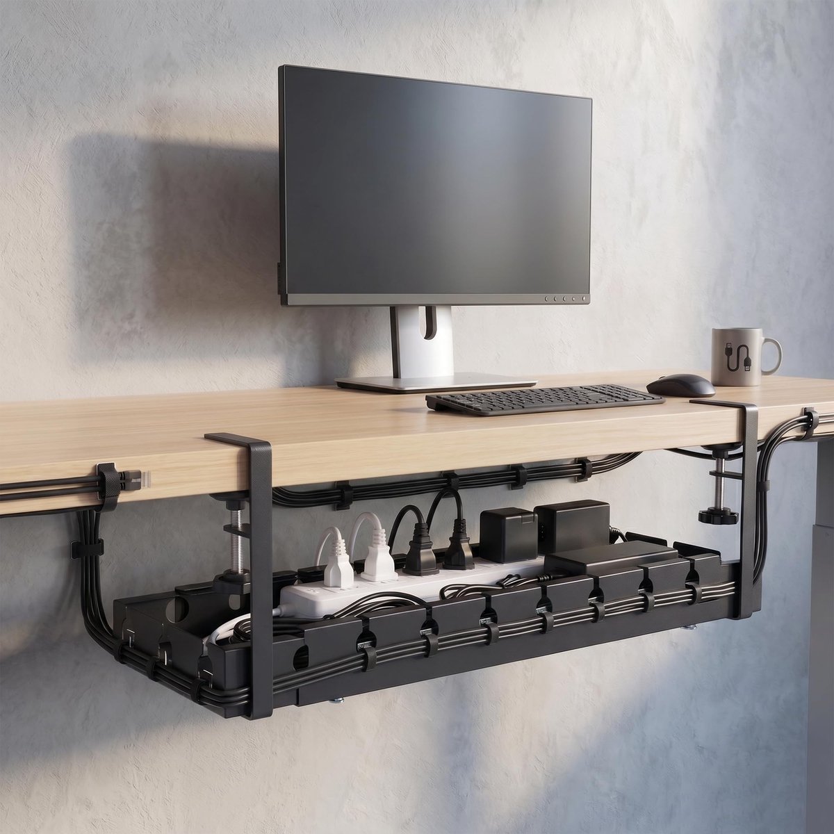 Omgoods - Kabelgoot zonder Boren - Onder Bureau Kabelbeheer, Metaal Kabelorganizer, Retractable 43-74 cm