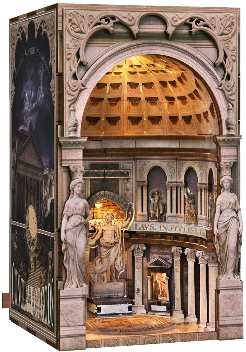 Omgoods - MiniCity Pantheon Boek Nook 3D Houten Puzzel met LED Verlichting