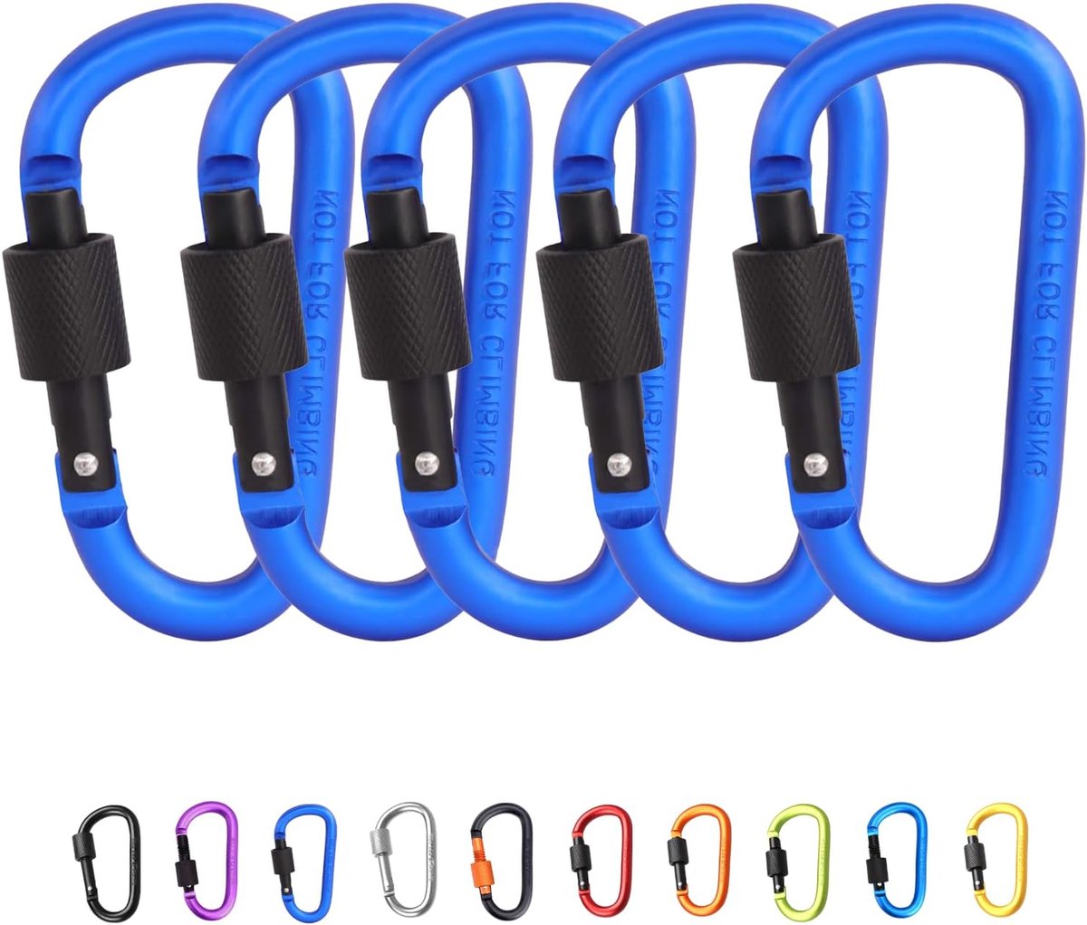 Pack of 5 Carabiner Hooks Aluminium Sapphire Tactical Carabiner D-Shape with Light Screw Lock for Mountain Bag - ShopVlot