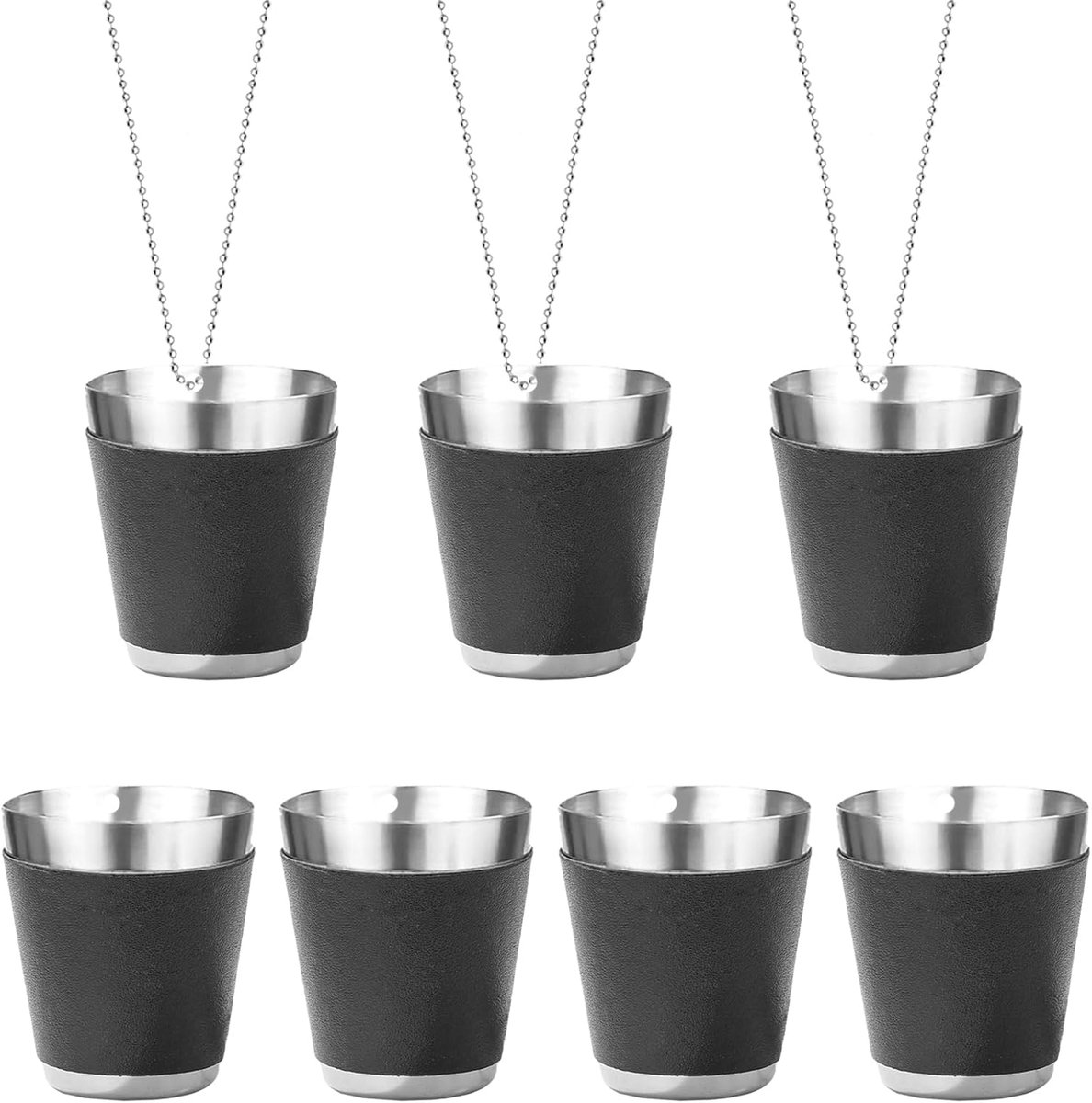SnelShoppen - Set van 6 Hangende Shotglazen met Ketting - Onbreekbaar en Robuust - Perfect voor Bruiloften, Verjaardagen en Vrijgezellenfeesten - 30 c