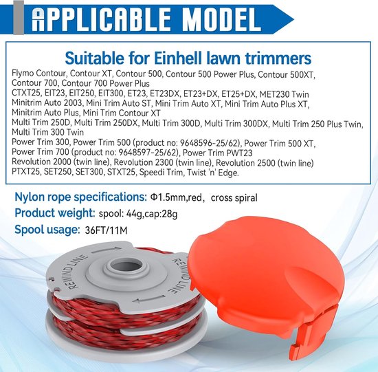 Vervangende grastrimmerspoel geschikt voor FLY021/513937190, Autofeed nylon spoel - 4 stuks van Merkloos	 — afbeelding 2