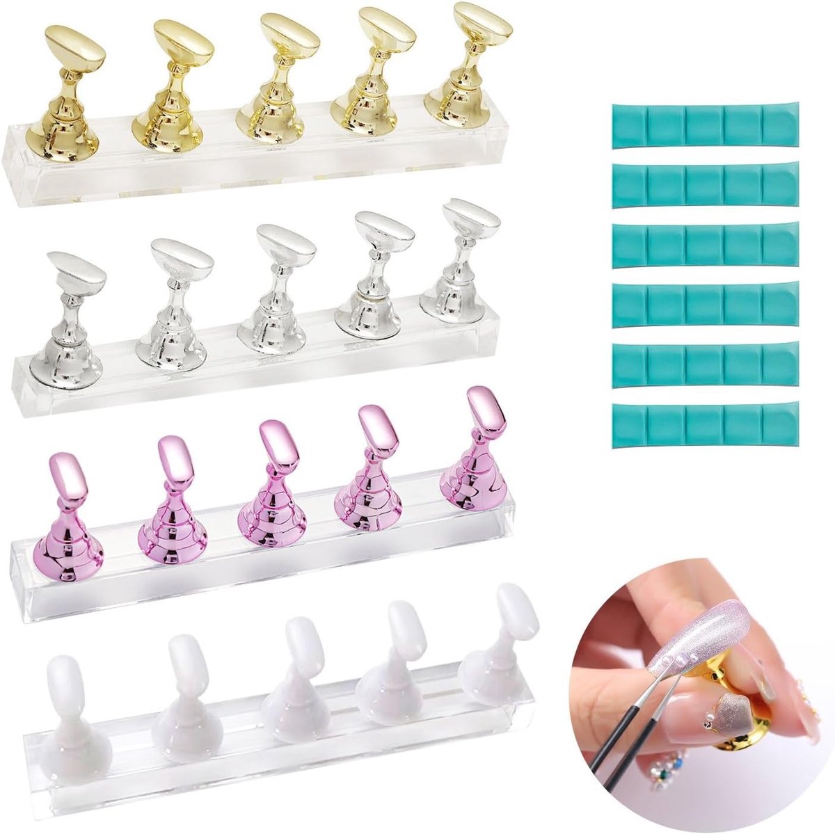 SnelShoppen - 4 Stuks Magnetische Nageltips Houder, Acryl Nagel Display Stand, Ideaal voor Nagelsalons en Schoonheid Professionals, Lichtgewicht en Kw