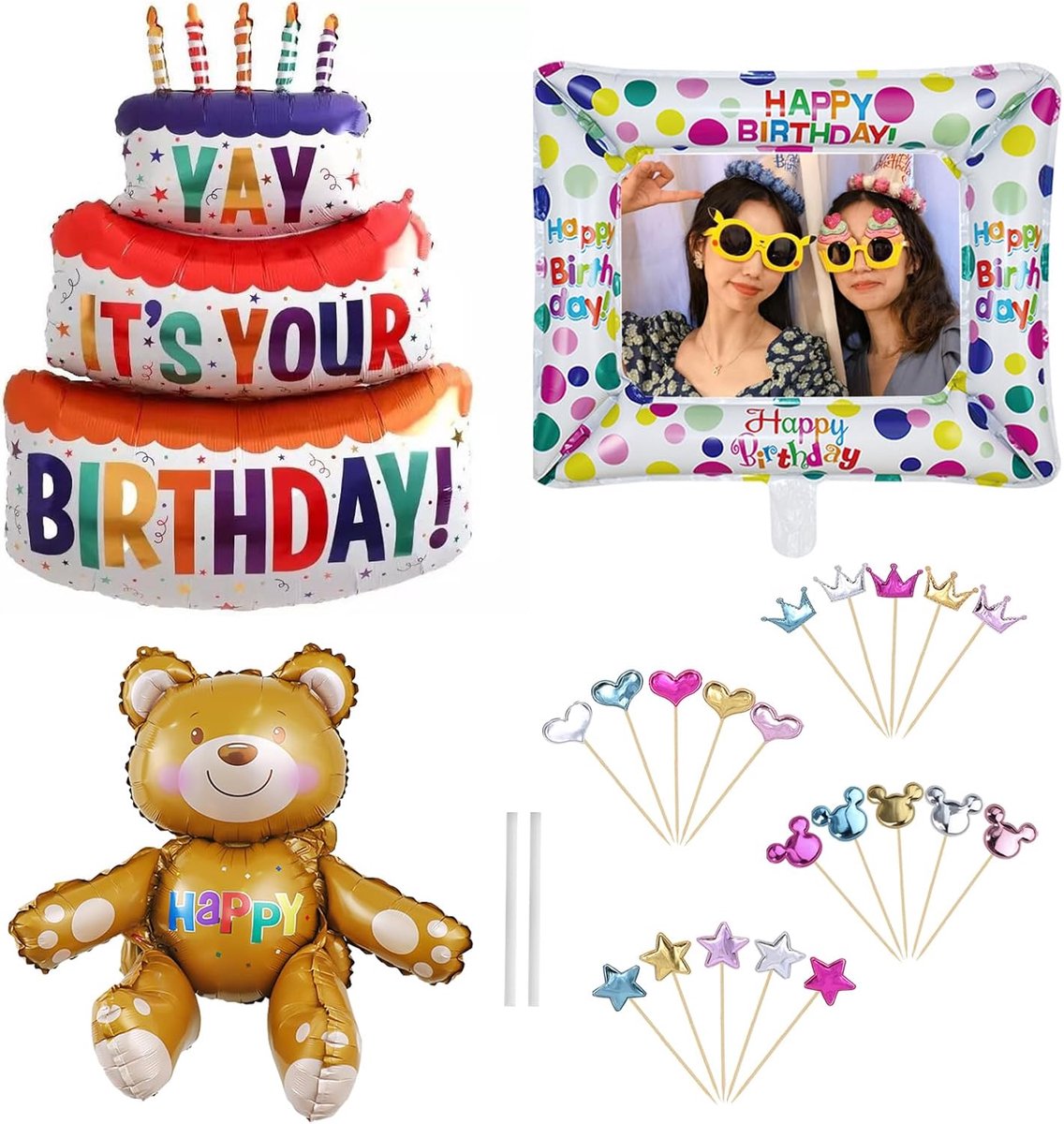 SnelShoppen - Set van 25 Opblaasbare Fotokuil Props voor Verjaardagsfeest - Inclusief Opblaasbare Fotokader, Ballonnen en Stokken voor Plezierige Self