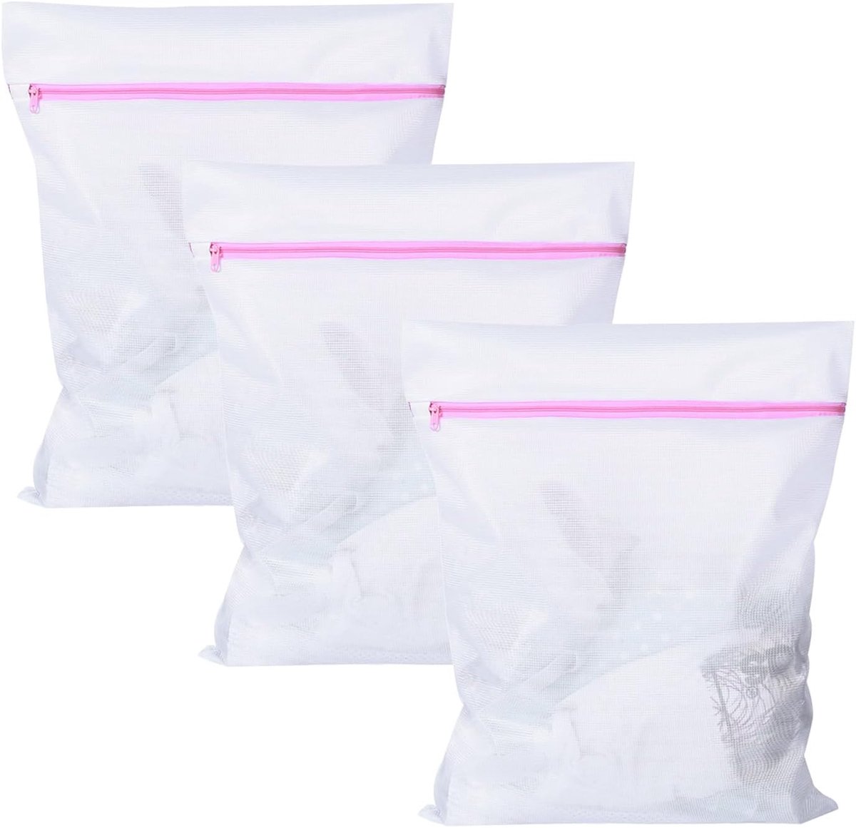 SnelShoppen - Set van 3 Wasnetten - 50 cm x 60 cm - Fijnmazige Waszak - Herbruikbare Mesh Waszak met Rits - Geschikt voor Kleding en Delicate Was