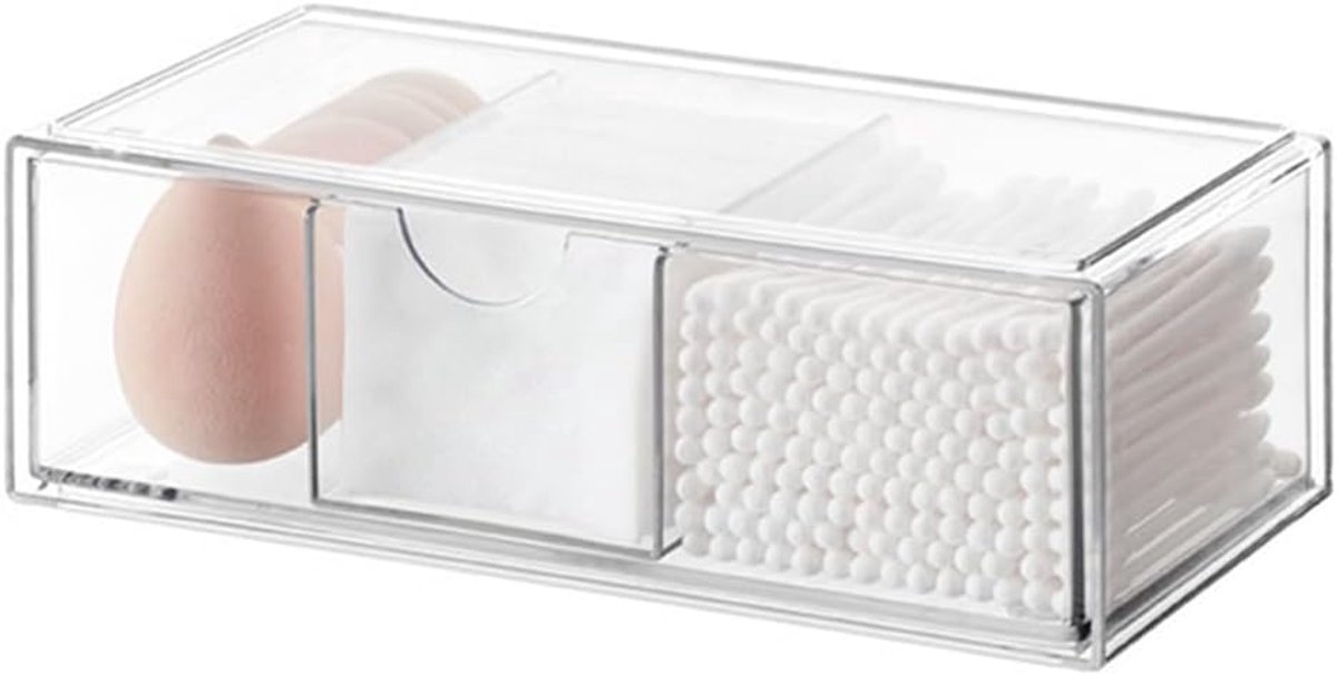 Cotton swab houder met 3 lades - stapelbaar - transparant - overzichtelijke make-up opbergruimte - ShopVlot