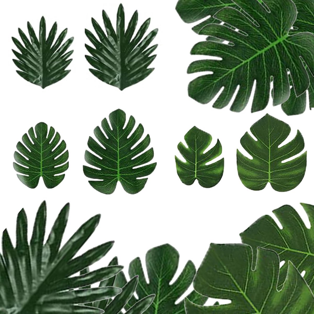 SnelShoppen - 48 Stuks Kunstmatige Palmbladeren Tropische Bladeren Decoraties Monstera Bladeren Groen Palmbladeren voor Hawaii Strand Thema Tropisch J