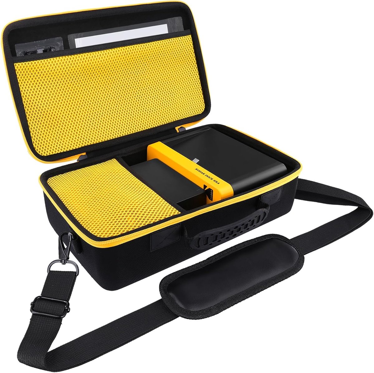 Harde Opbergtas voor Kodak Dock ERA 4PASS Fotoprinter - Zwart met Gele Ritssluiting - Bescherming tegen Schade - ShopVlot