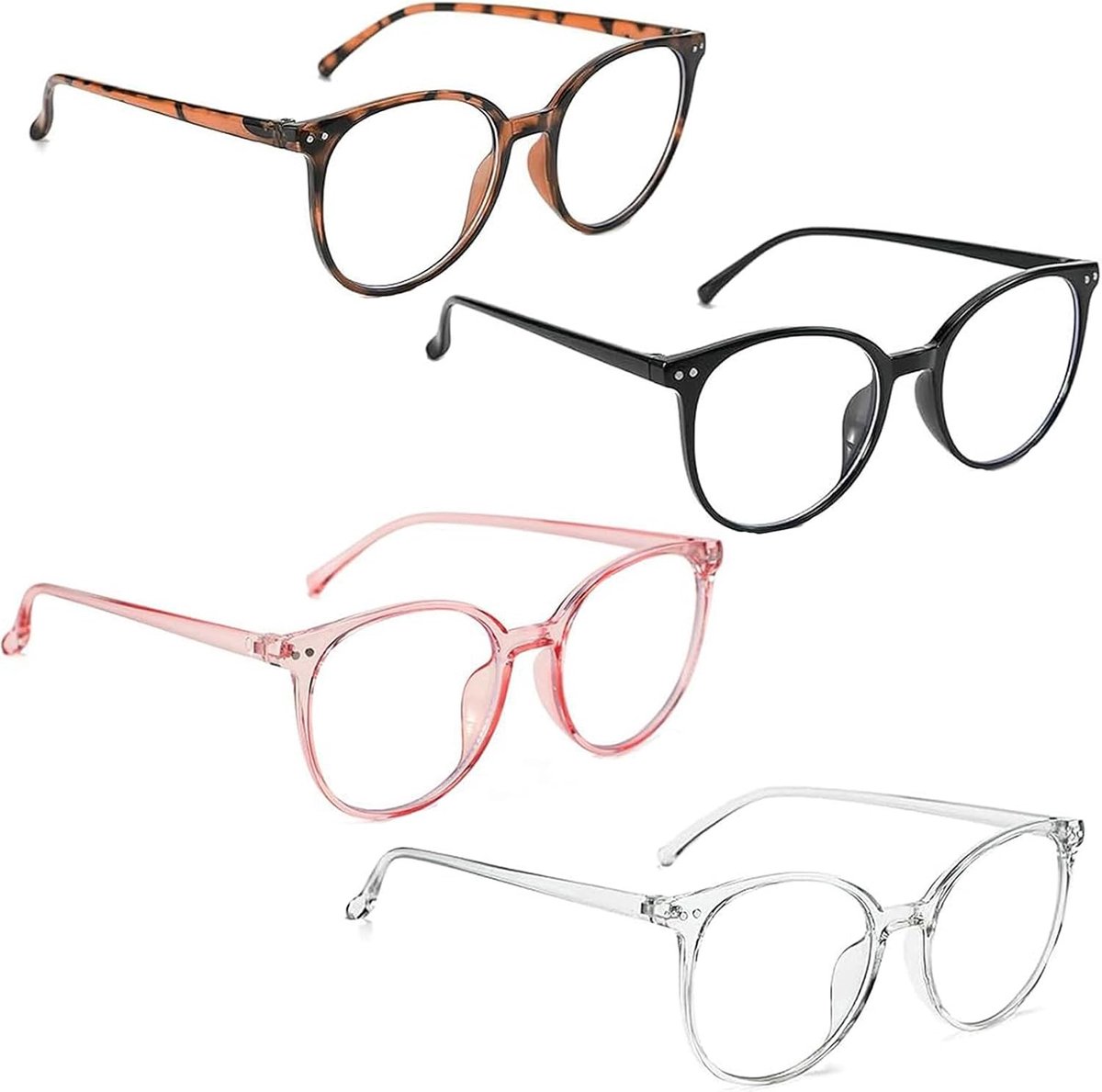 Set van 4 Blauw Licht Filter Brillen voor Dames en Heren, Ideaal voor Computerwerk en Vermoeide Ogen, Lichtgewicht en Comfortabel voor Leeswerk