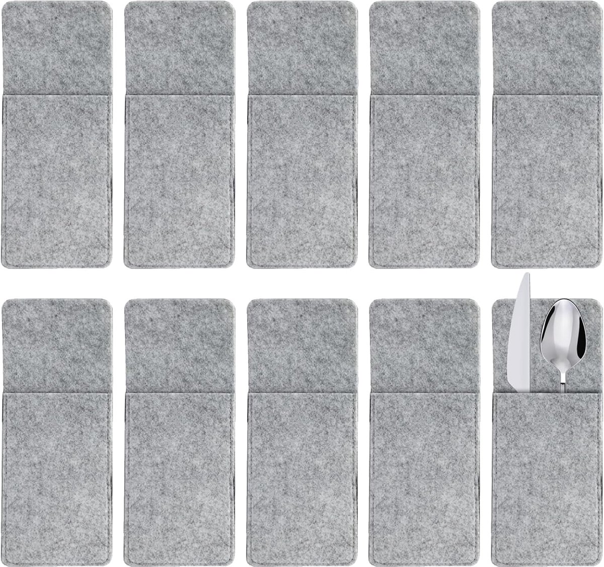 Bestekzakken van vilt, 10 stuks, draagbare bestekzakken, bestekzakken, grijs vilt, reisbestektas, campingbestektas, voor camping en reizen