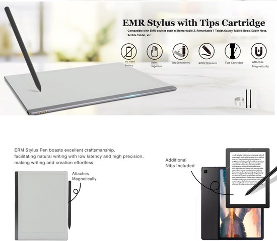 Styluspen voor Remarkable 2 met penpunten opslag, nauwkeurige pen voor Remarkable 2 met 4096 gevoeligheid, palmafwijzing, Styluspen compatibel met Remarkable/scribe/Galaxy tablet met 2pcs punt — afbeelding 4