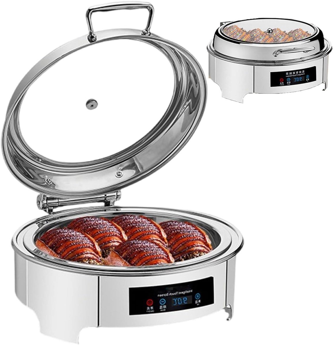 Elektrische Chafing Dish - Buffetwarmer Warmhoudpan - Gerechten Warm Houden - Instelbare Temperatuur - 6 Liter - Zilverkleurig