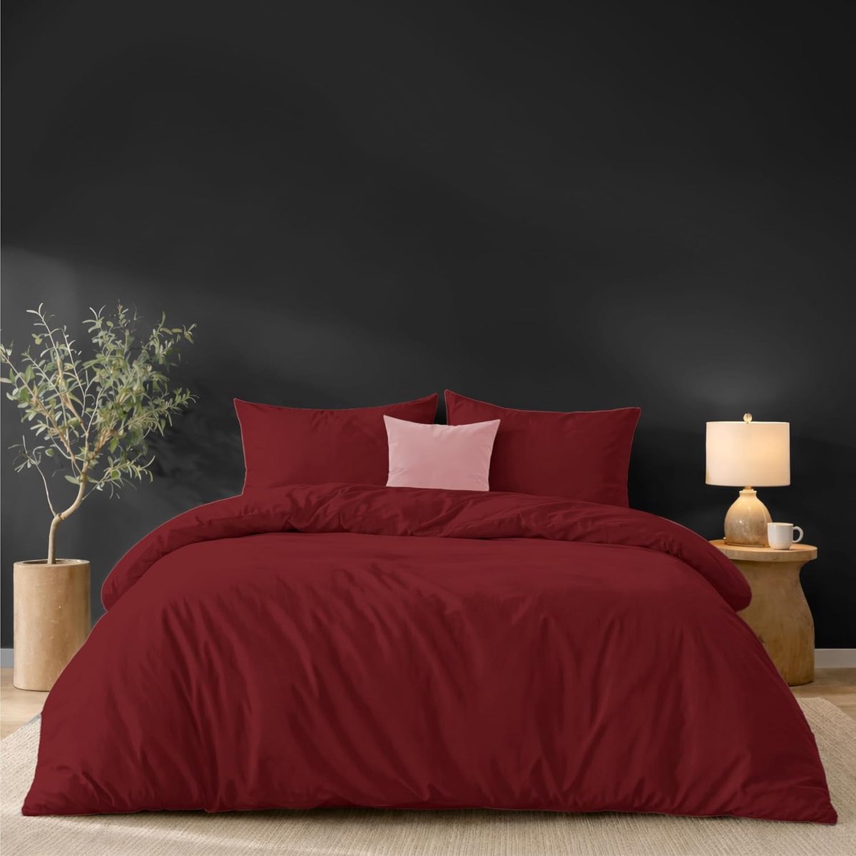 SnelShoppen - Twinzen Dekbedovertrek 240 x 220 cm met 2 Kussenslopen 50 x 70 cm, Bordeau - 220 x 240 Volwassen Microvezel Beddegoedset, Oeko-Tex Keurm