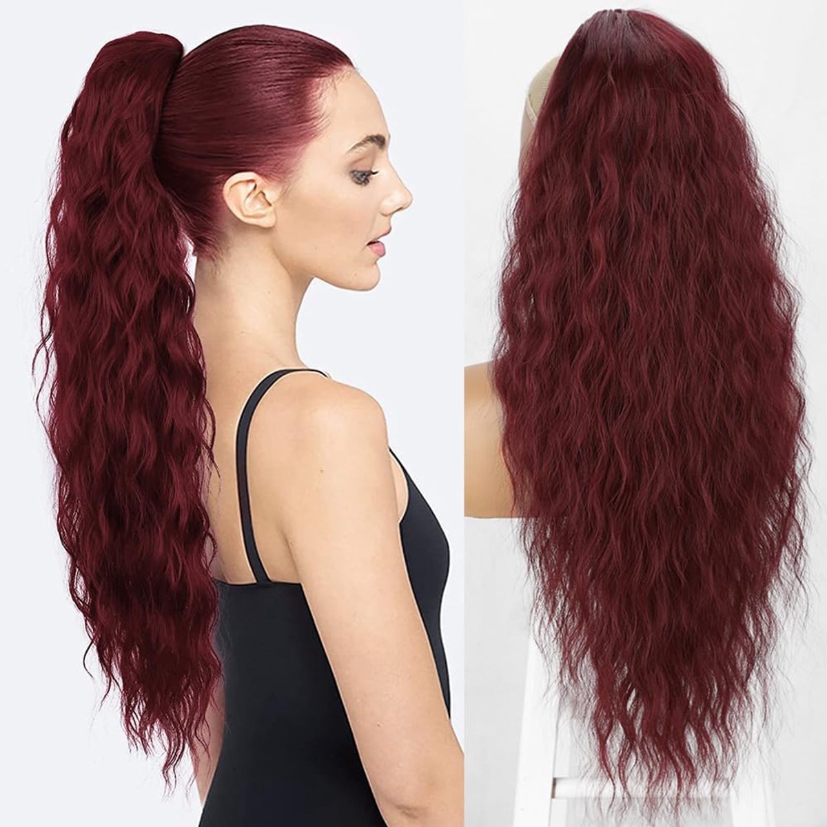 Braid Curly Ponytail Extensions 26in Synthetisch met Drawsting Ponytail Extension Haarstuk voor Vrouwen (118 Red)