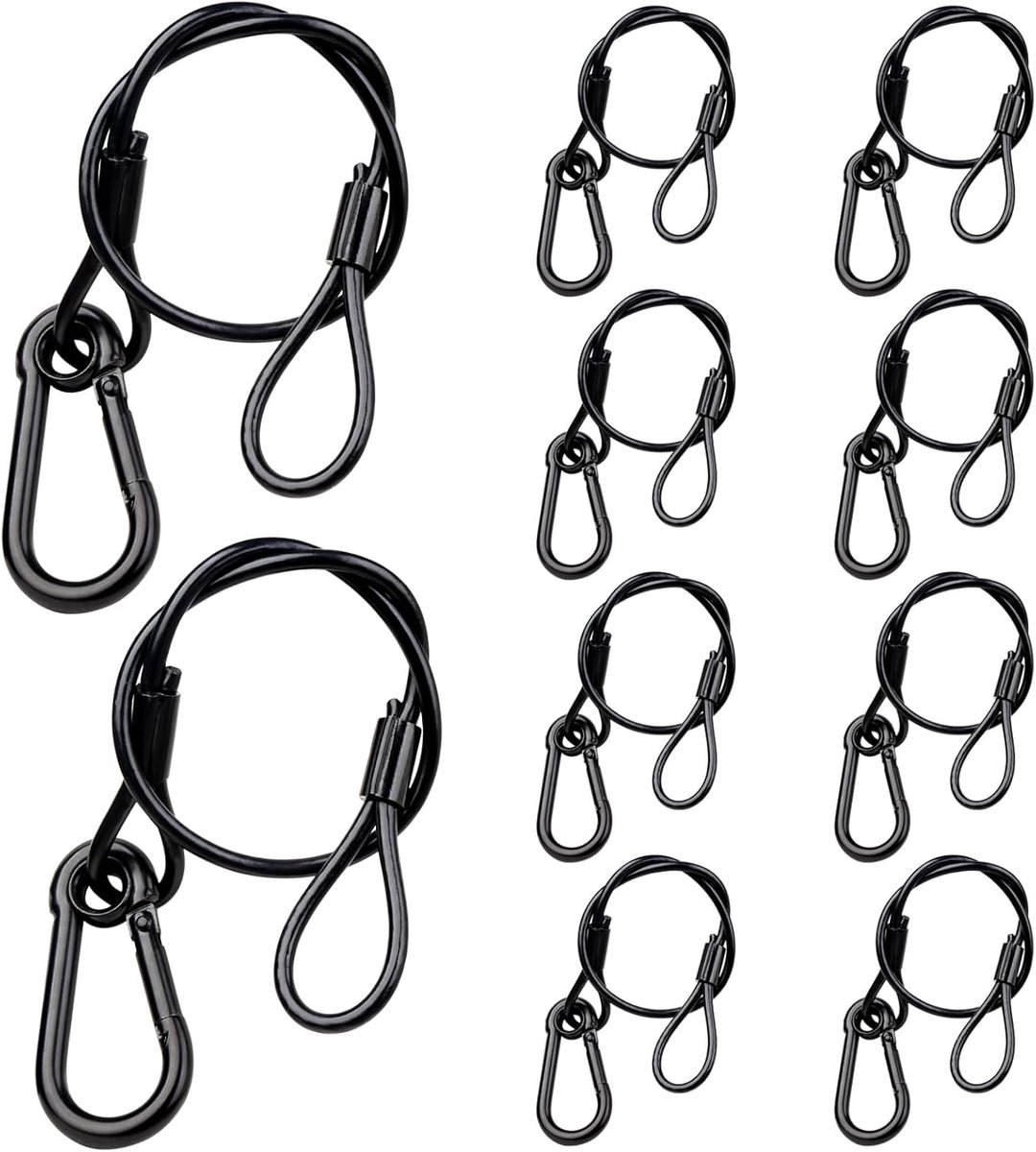 Verlichtingsveiligheidskabel met lussen (10 stuks), 25 kg draagvermogen podiumverlichting veiligheidskabel, zwarte veiligheidsketting, hangend aan trussen, roestvrijstalen koord (diameter 3