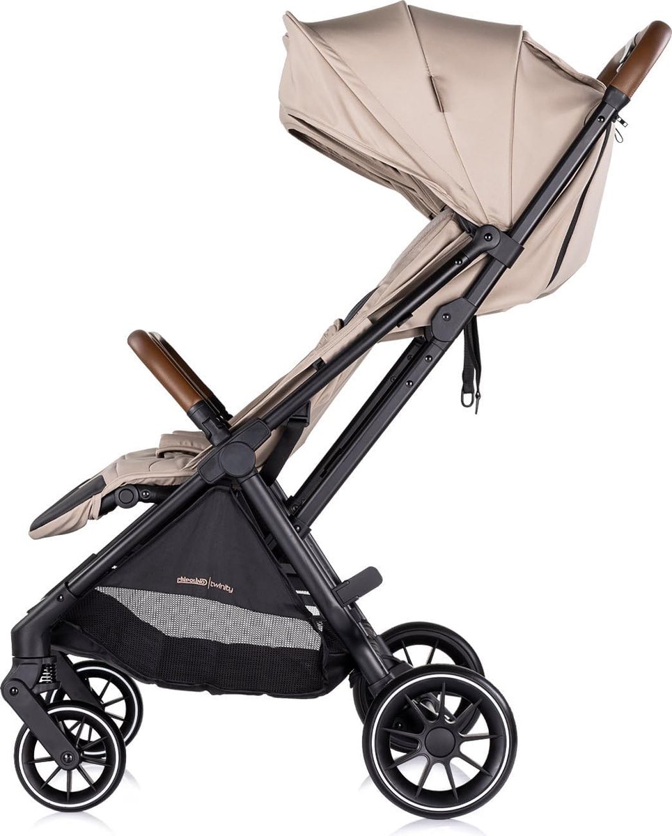 SnelShoppen - Dubbele Kinderwagen Chipolino Twinity met Voetenzak, Luiertas en Bekerhouder - Beige - Geschikt van Geboorte tot 4 Jaar - Compact Vouwba