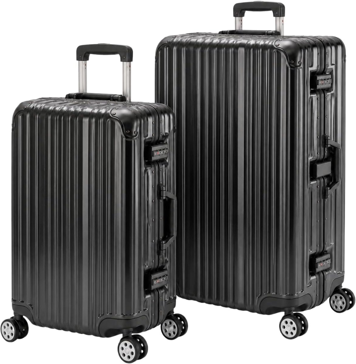 SnelShoppen - Hard Shell Kofferset 2-delig - Lichtgewicht Aluminium Frame - Zwart - Geschikt voor Reis - Maat M+L (65x42x24cm & 75x48x26cm)
