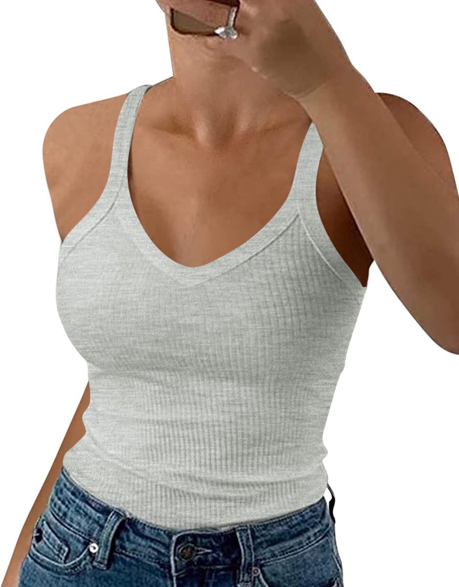 Dames Tops Zomer Sexy U-hals Geribbeld Spaghetti Top Slim Fit Cami Effen