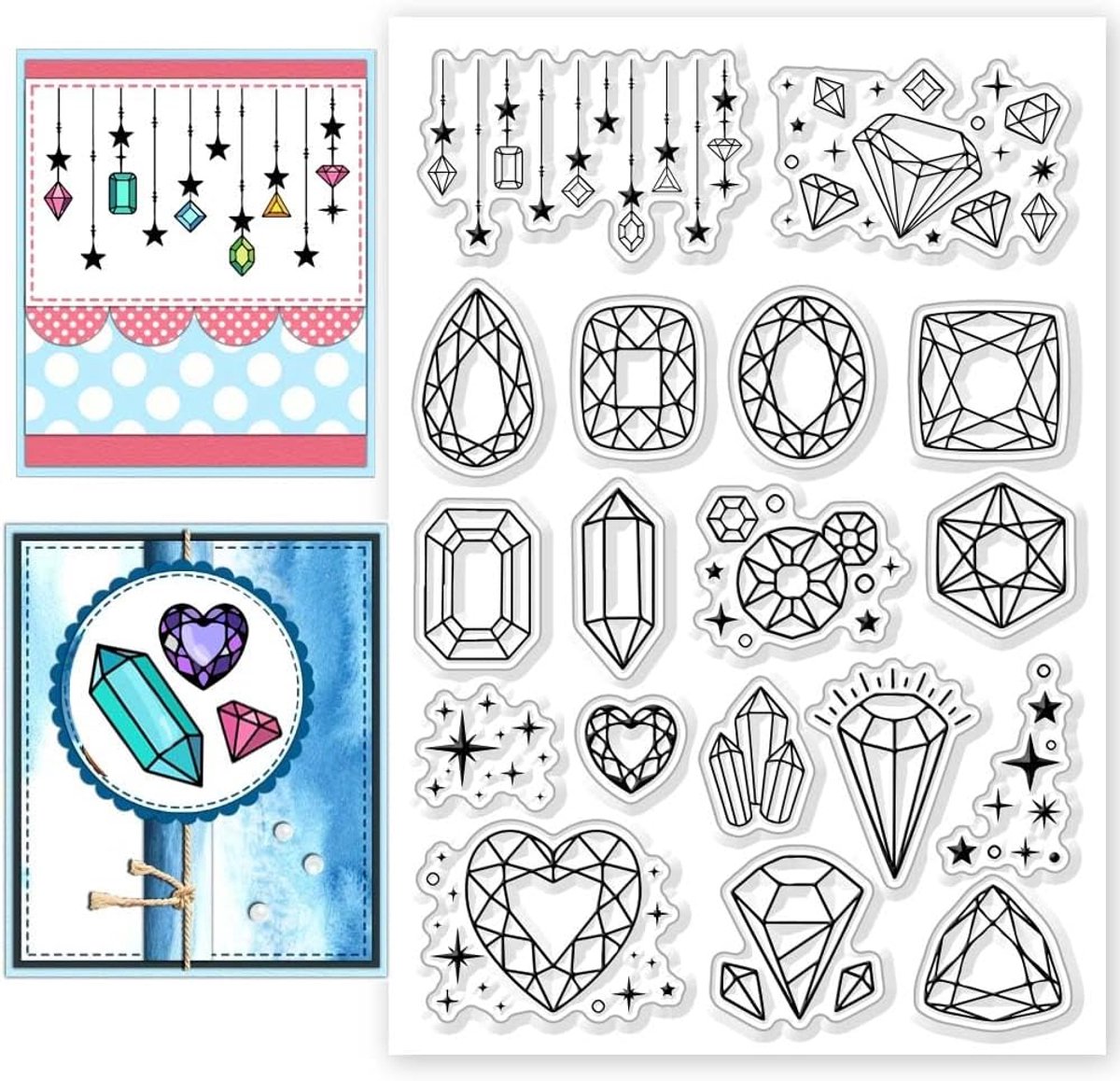 Diamanten Edelstenen Clear Stempels Ster Transparante Siliconen Stempels Clear Stempel Seals Siliconen Stempels voor Kaarten Maken Decor Scrapbooking Album Decor Papier DIY Craft