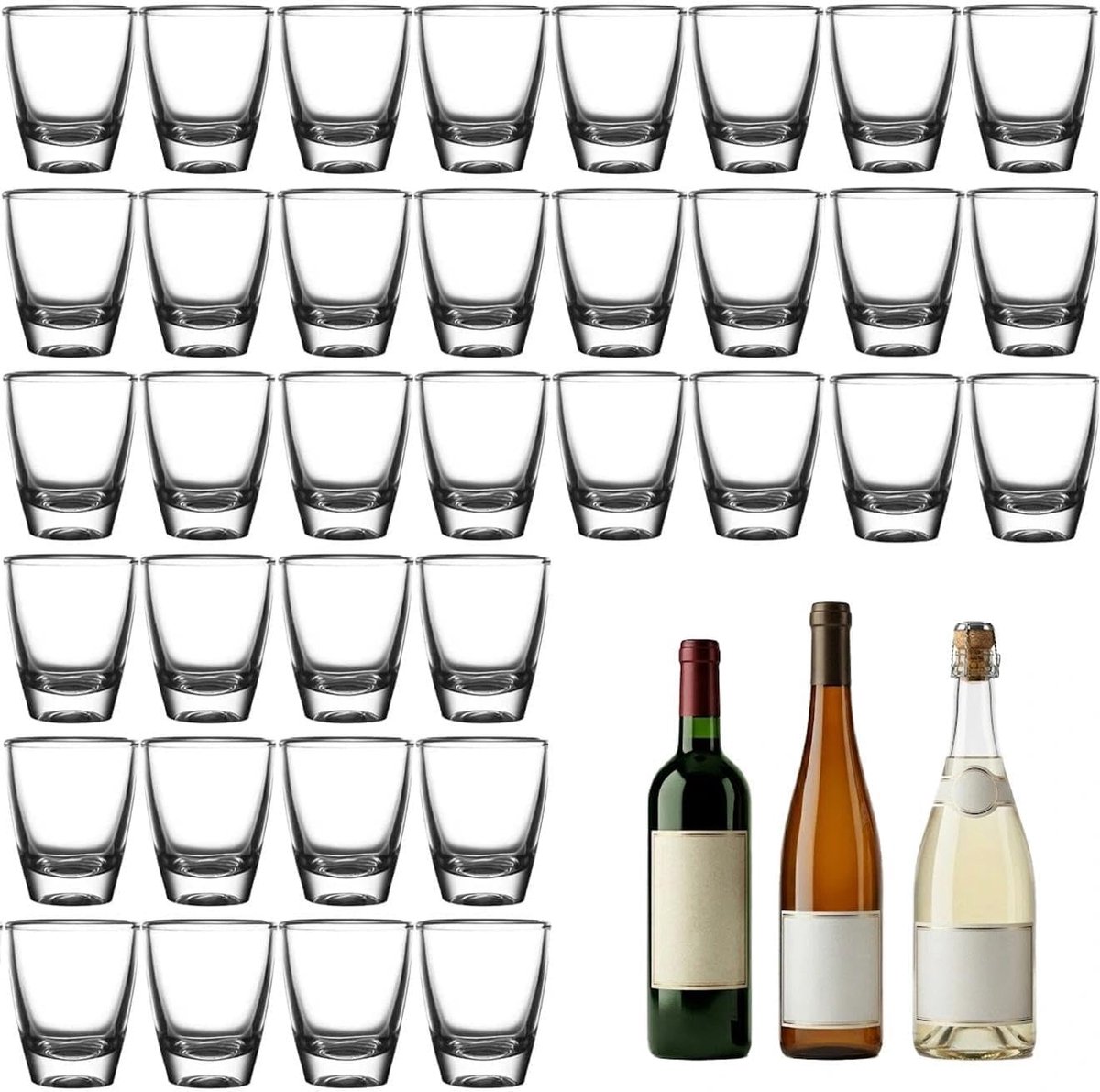 borrelglazen, set van 36, kristalheldere borrelglazen, dikke glazen bekers, kleine likeurglazen, transparante shotglazen, voor familiebars, vakantie, bijeenkomsten, 35 ml (36 stuks)