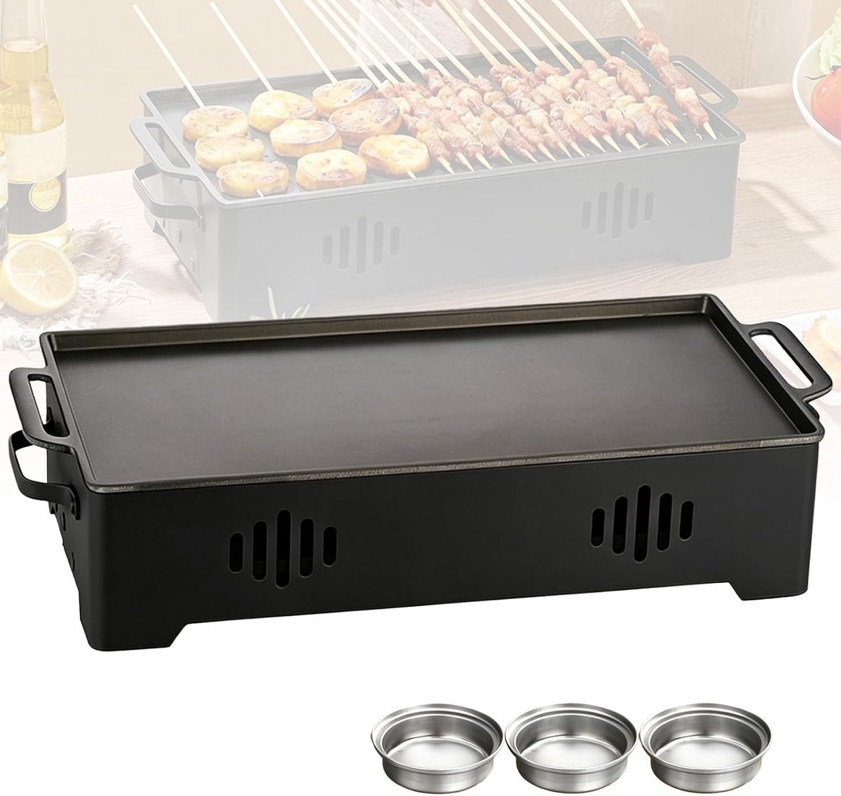 Warmhoudplaat voor barbecue, barbecue, warmhoudplaat, theelicht, warmhoudcontainer voor eten en barbecue, voedselwarmer, vleeswarmerhouder, grillaccessoires voor barbecue, feest, buiten en in de tuin