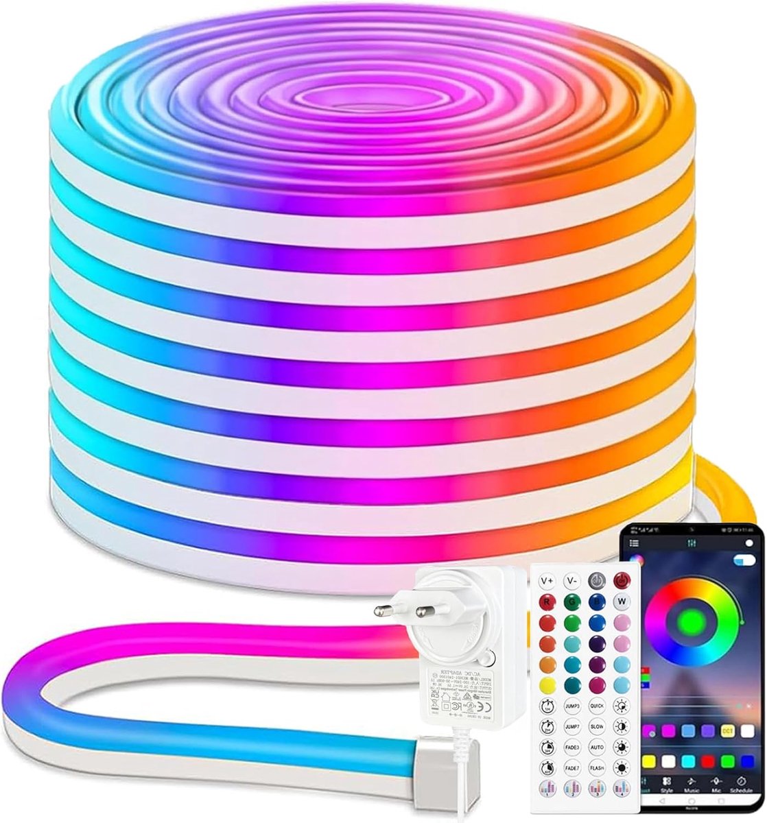 iNextStation 24 V 10 m RGB neon ledstrip met app en afstandsbediening, kleurverandering, IP65 waterdicht, flexibele neon ledstrip, muzieksynchronisatie, ideaal voor feestjes, gaming en binnen- en
