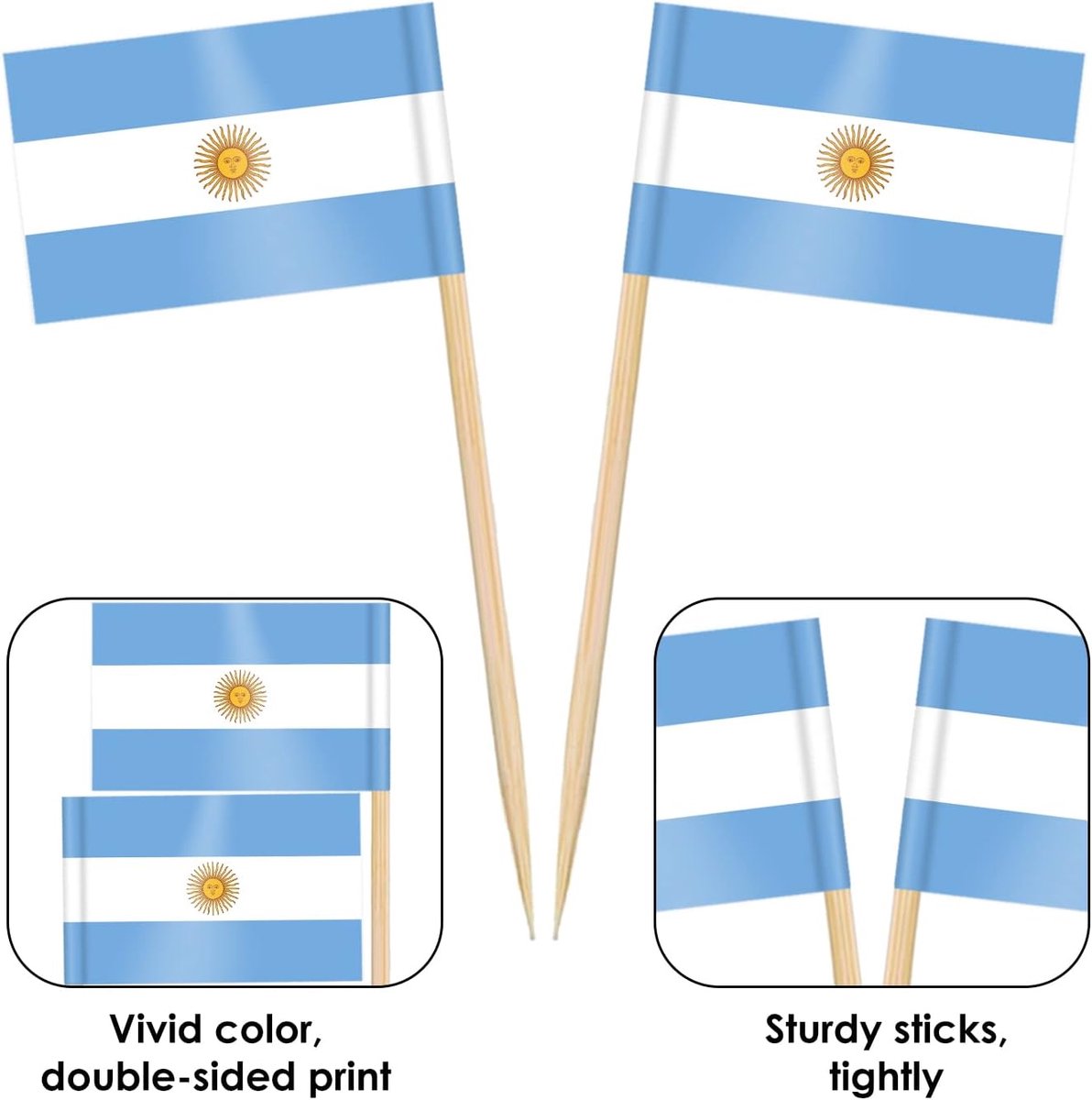 Set van 100/200 Argentinië cocktailstickvlaggen, tandenstokers vlag voor sandwichvoedsel cupcake toppers cocktail fruit servies party pub dek (200 stuks, Argentinië tandenstokers vlag)
