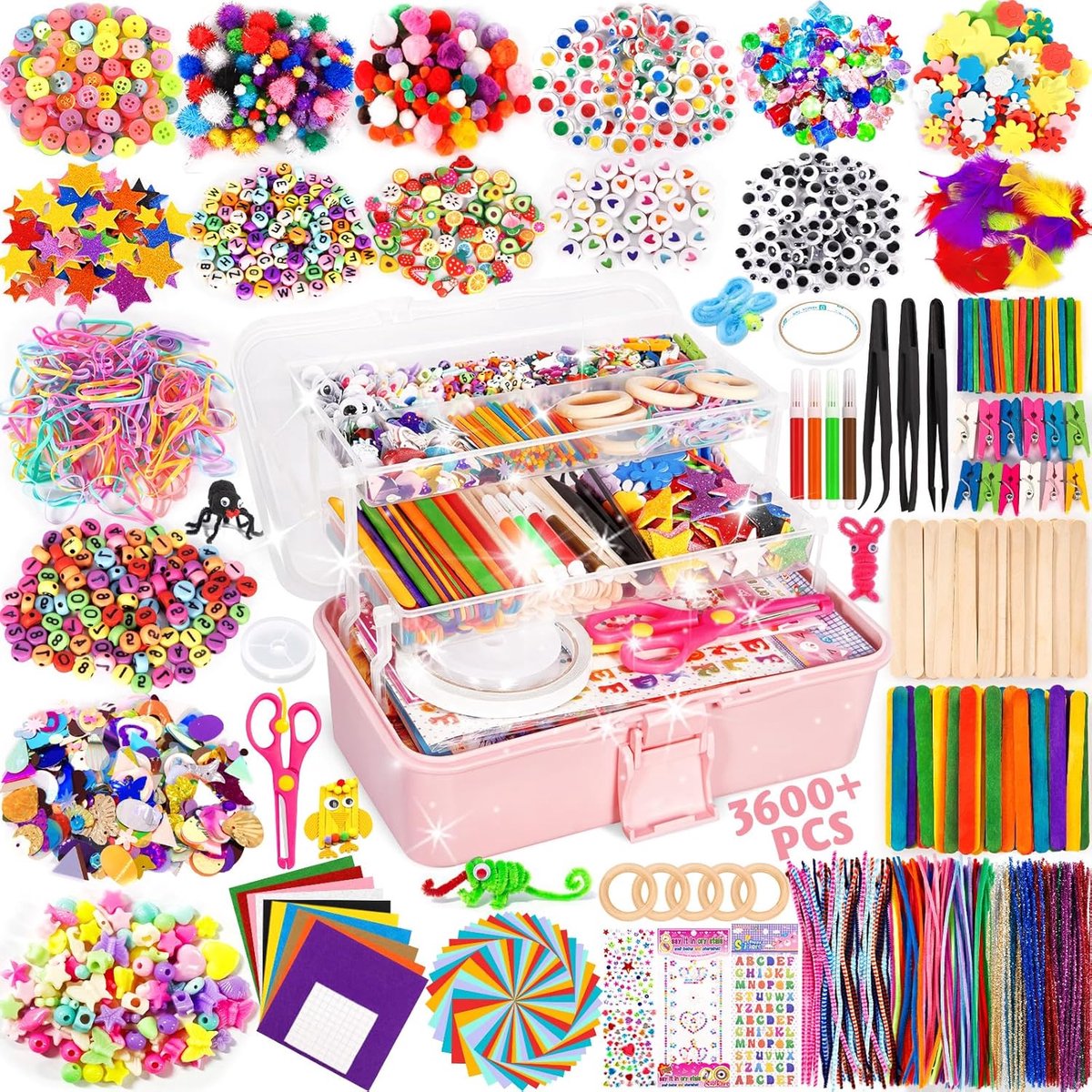 Knutselsets voor kinderen, knutselmateriaal in knutselkoffer, doe-het-zelf knutselaccessoires, knutselbenodigdheden, materiaalset, knutselen, cadeau voor verjaardag, Kerstmis, knutselset voor