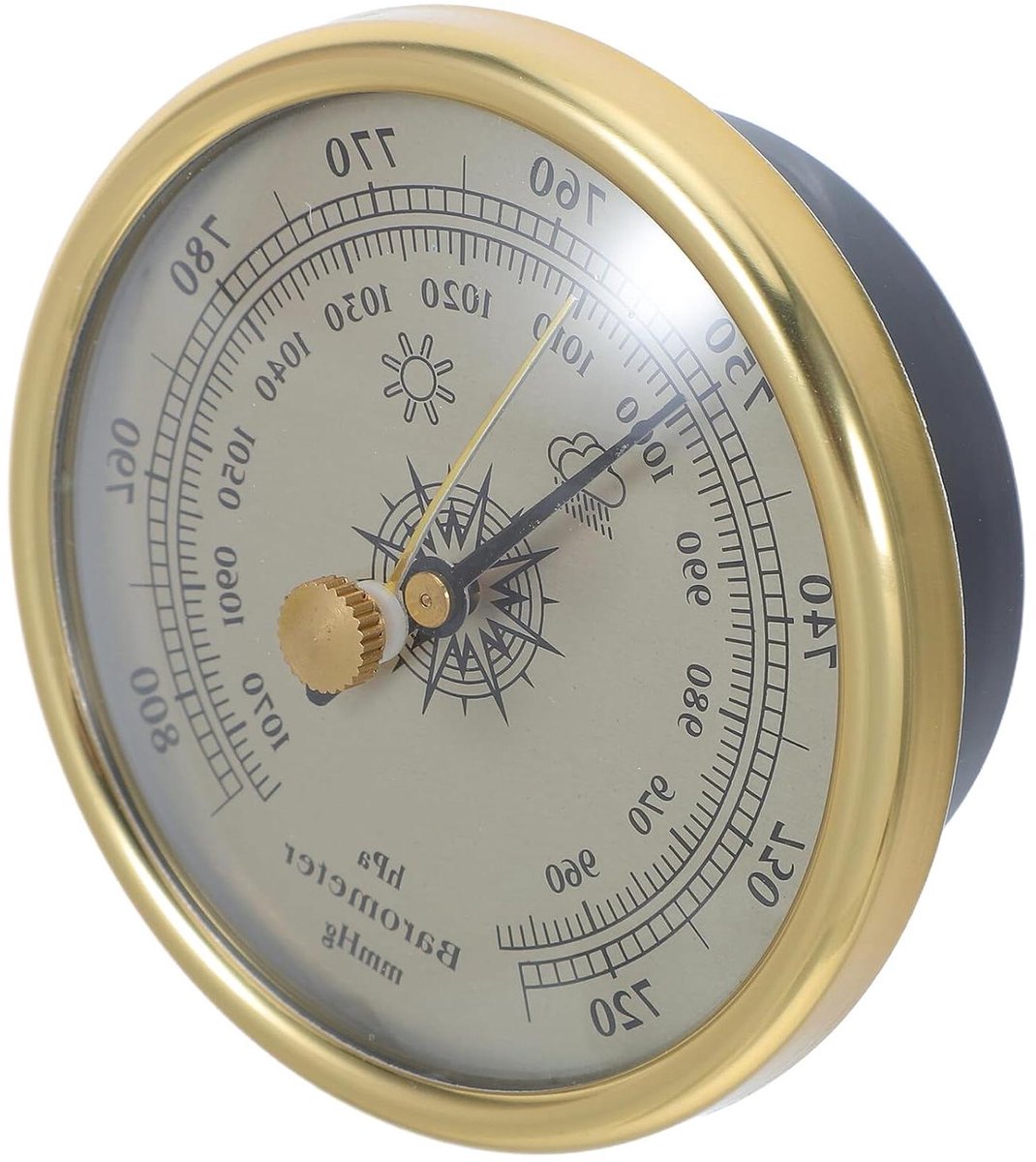 Weerstation Barometer - Drukmeter Weersymbolen - Weersvoorspelling Huis - Metalen Frame - 7 cm Diameter - Goud