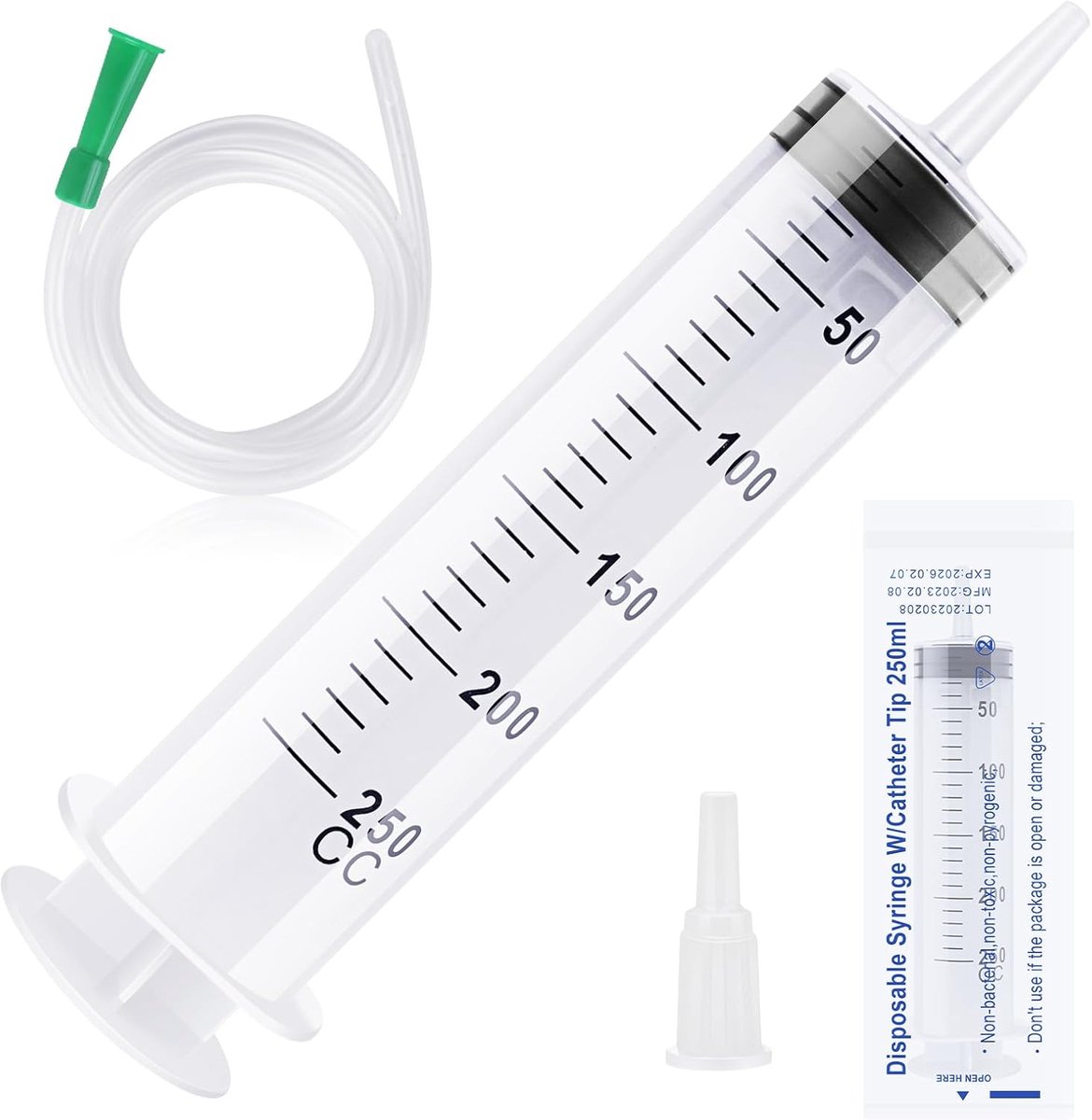 Spuit Met Slang, Plastic Spuit Met Deksel, Grote Capaciteit Spuiten, Individueel Verzegelde Spuiten Voor Laboratorium, Industrie, Huisdieren Voeding (150/250/350/550 ml)