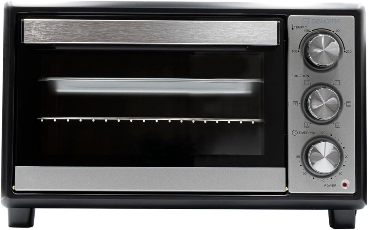SnelShoppen - Elektrische Oven met Circulatie 48L, Compacte Tafeloven tot 230 Graden, Timer 60 Min, Inclusief Grillrooster en Griddle, Antiaanbaklaag,