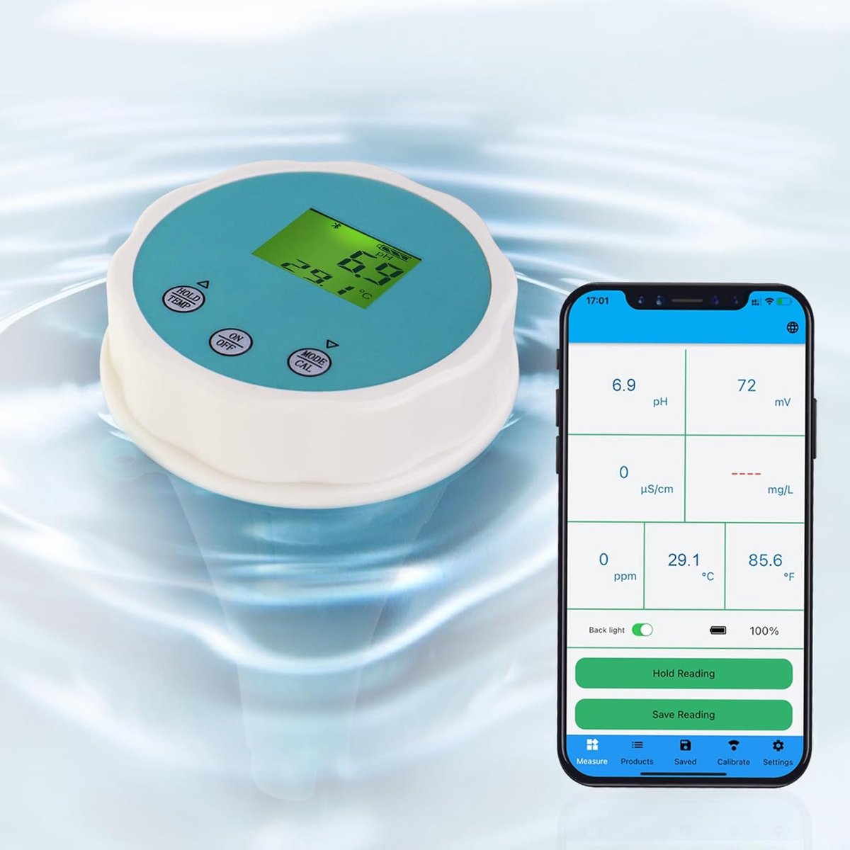 Water tester 6-in-1 met Bluetooth - zwembadmeter - meet pH, chloor, EC, ORP, zout en temperatuur - ShopVlot