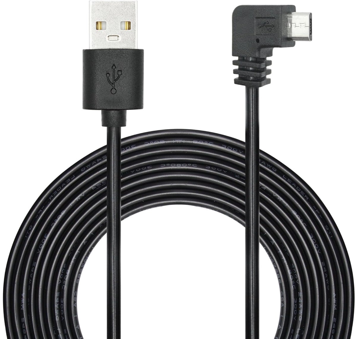 Riertostng 11FT micro-USB-stroomkabel, 90 graden, linkshoek, micro-USB-dashcam oplaadkabel, voor het opladen van auto - ShopVlot