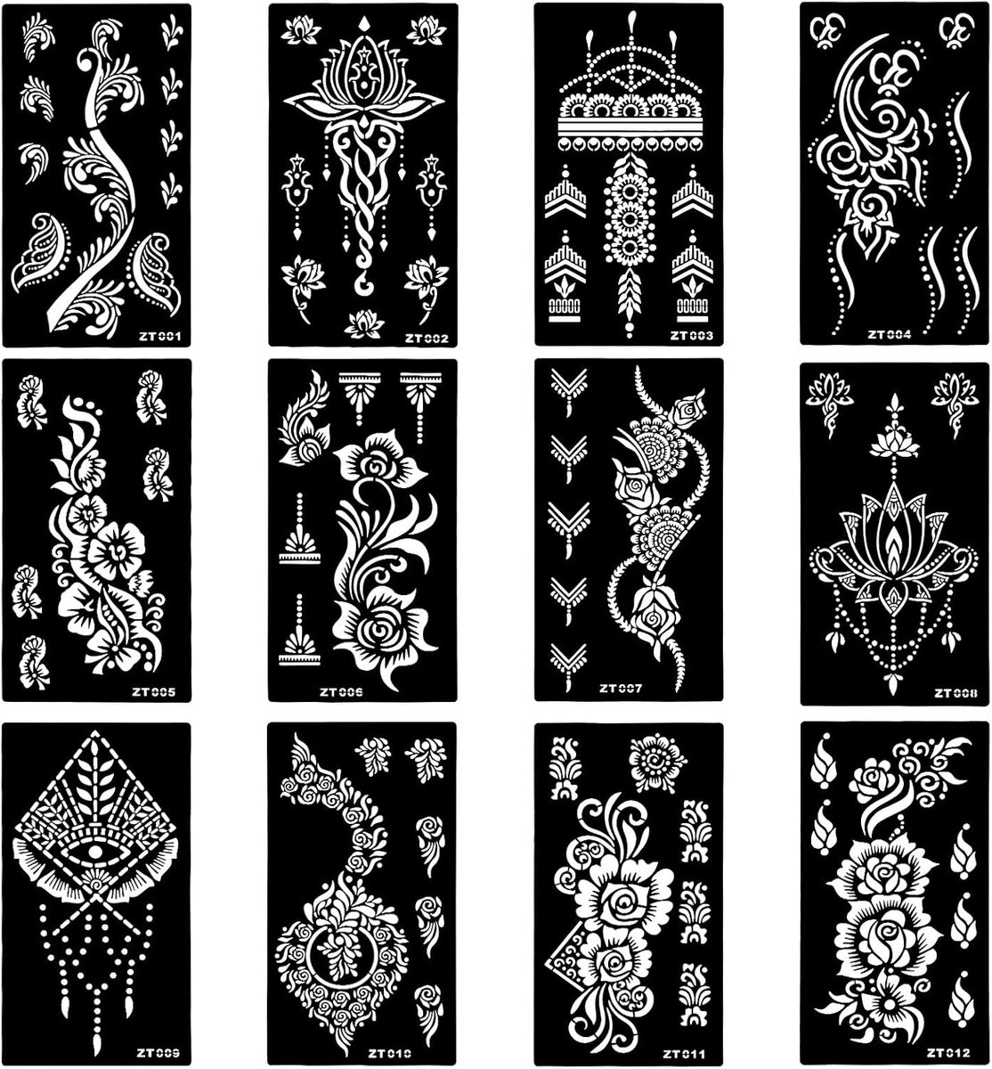 Tijdelijke henna tattoo stencils, henna tattoo vellen voor vrouwen, meisjes en tieners - Gezichtsverf en body art (21 x 11,5 cm)