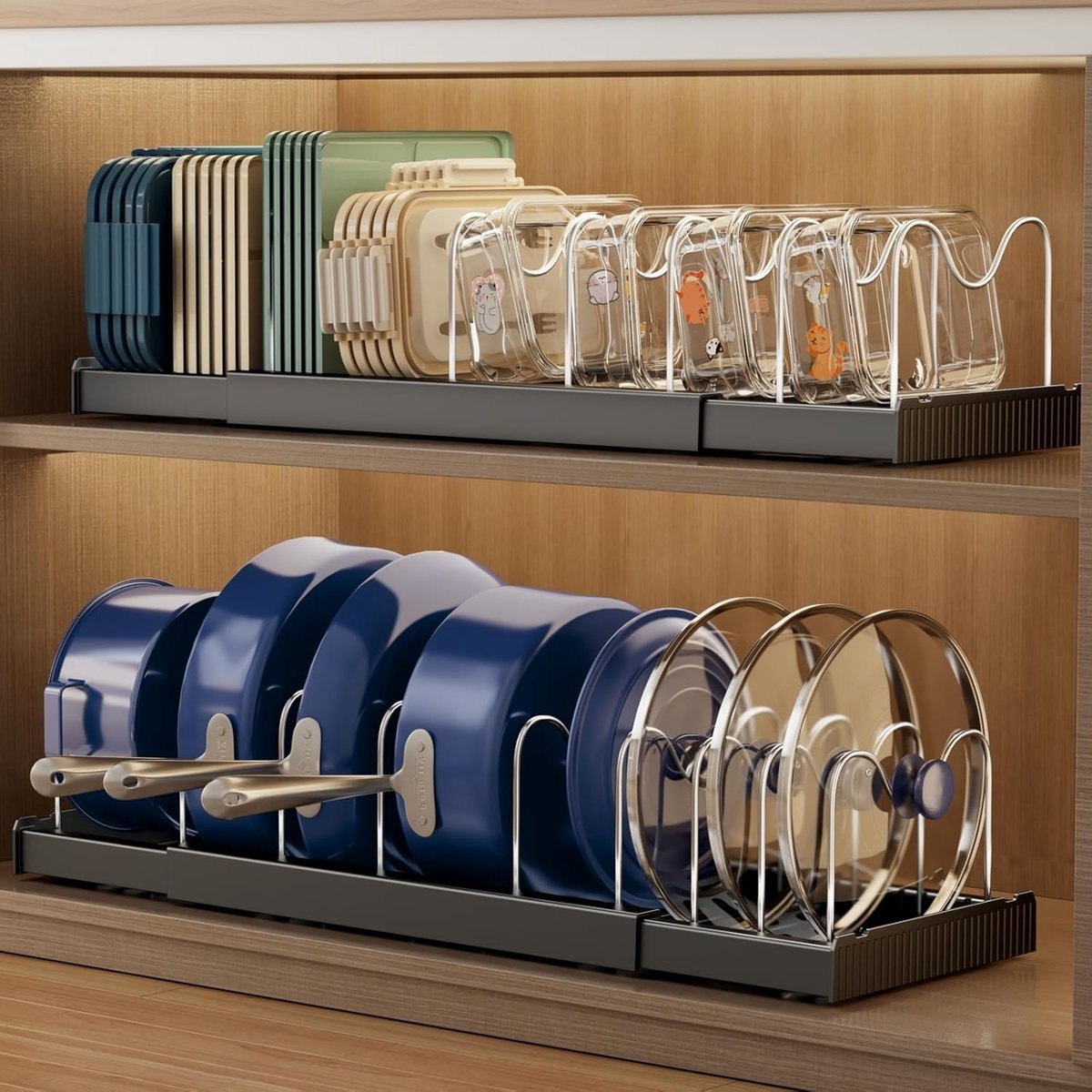 2 stuks dekselhouder, uitbreidbare dekselhouder met 9 verstelbare scheidingswanden, deksel en pannen organizer 32-57CM keuken kast deksel organizer Kitchen Pot Lid Storage Rack (zwart)