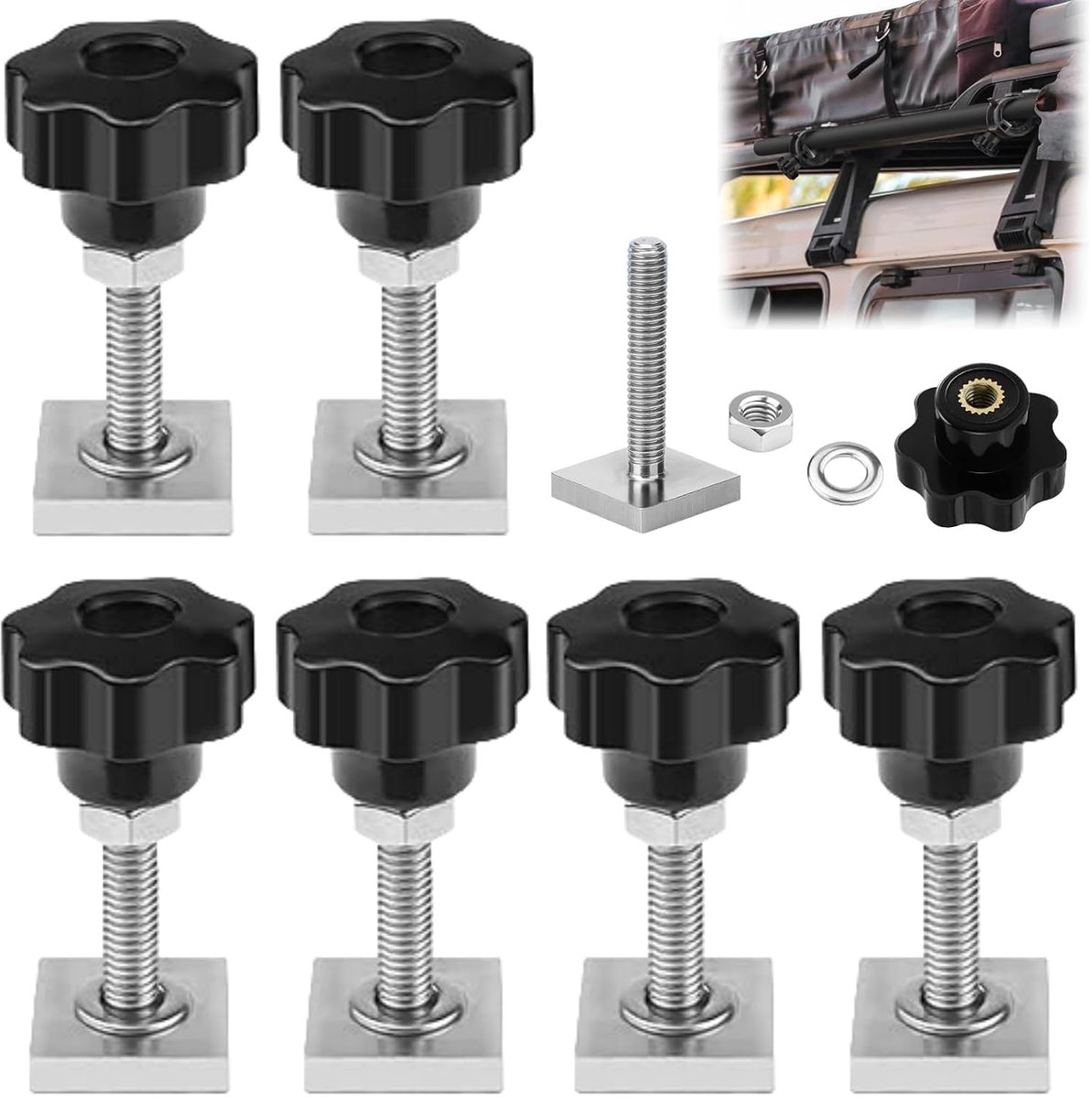 6 stuks T-groefadapter, sleufstenen, T-groefraildrager met moeren, T-rail glijmoeren, T-groefmoeren, T-groefmoeren, dakdragers, T-groefmoeren, dakdrager, T-groefadapter
