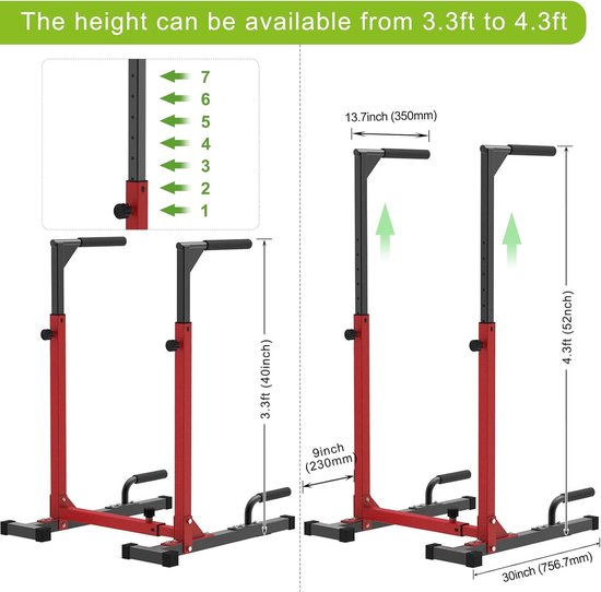 Calisthenics Dip Bars, in hoogte verstelbaar dipstation, hoogwaardige dipbar, multifunctionele parallelle staven voor krachttraining in de sportschool — afbeelding 3
