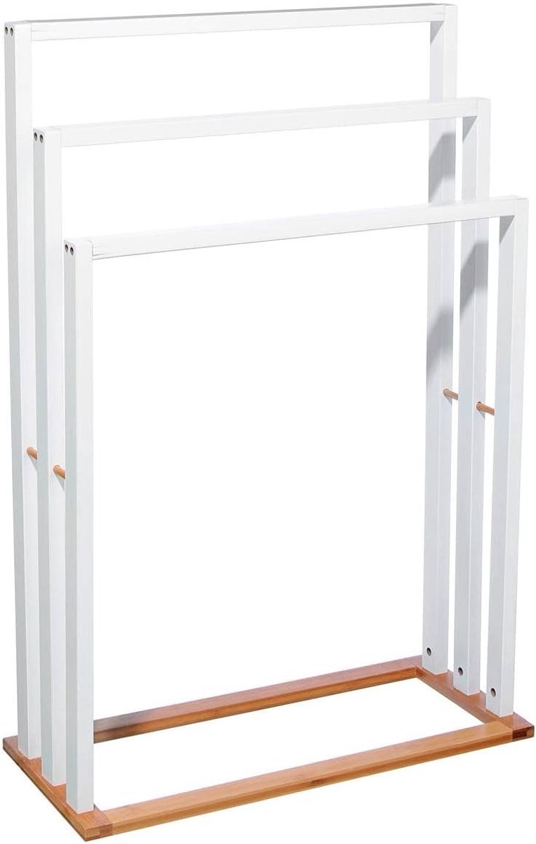 Handdoekhouder op poten wit 55x24x82 cm - bamboe - vrijstaand - stijlvolle opbergruimte - SnelShoppen